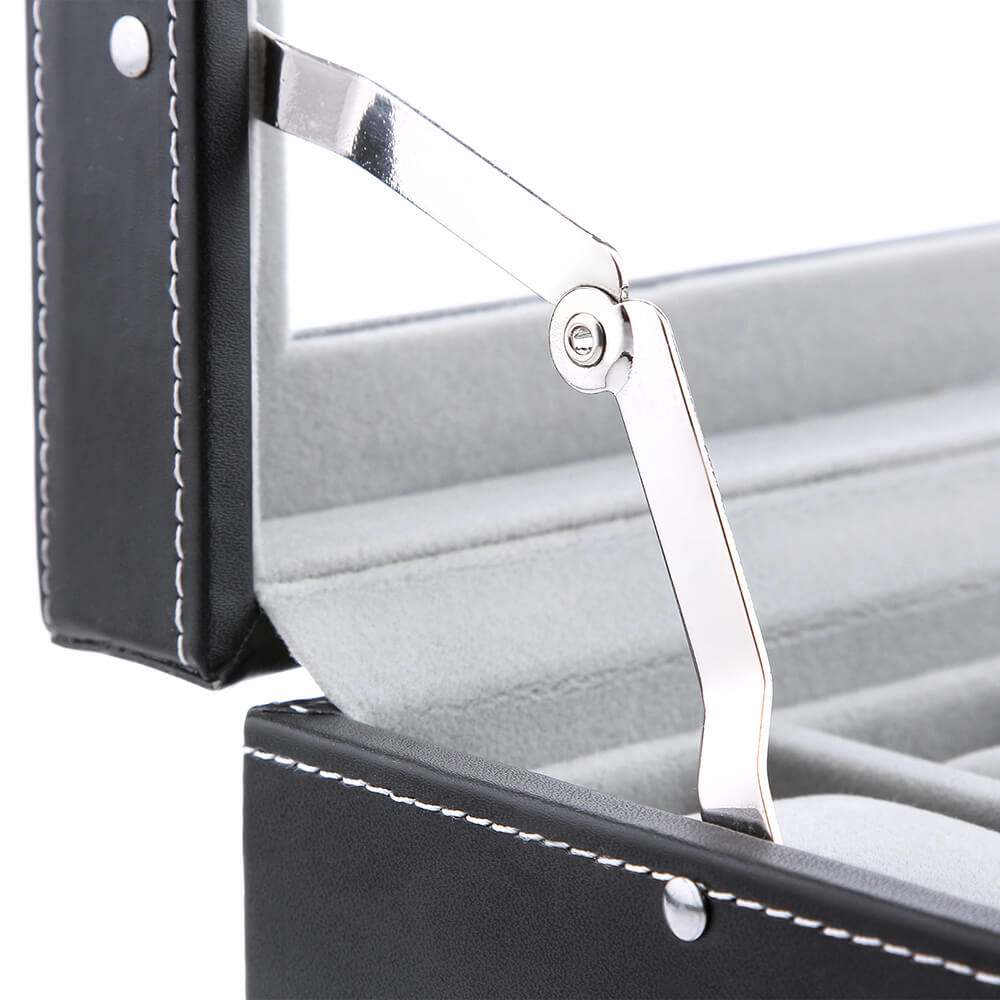 Horlogebox – 20 horloges – glazen deksel – zwart