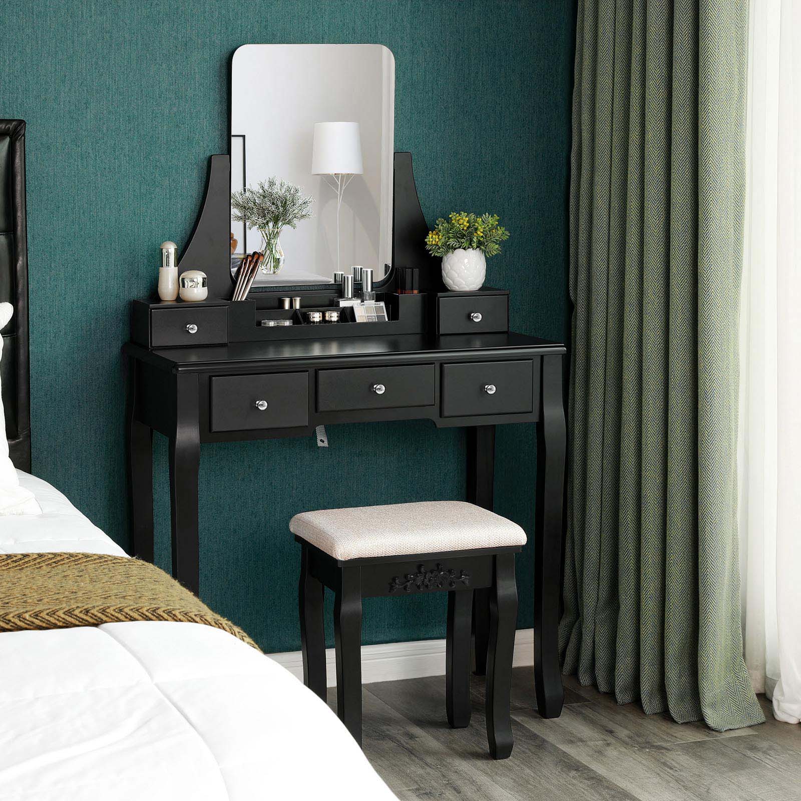 Kaptafel - Make-up tafel met spiegel en lades - Cosmetica tafel - Zwart