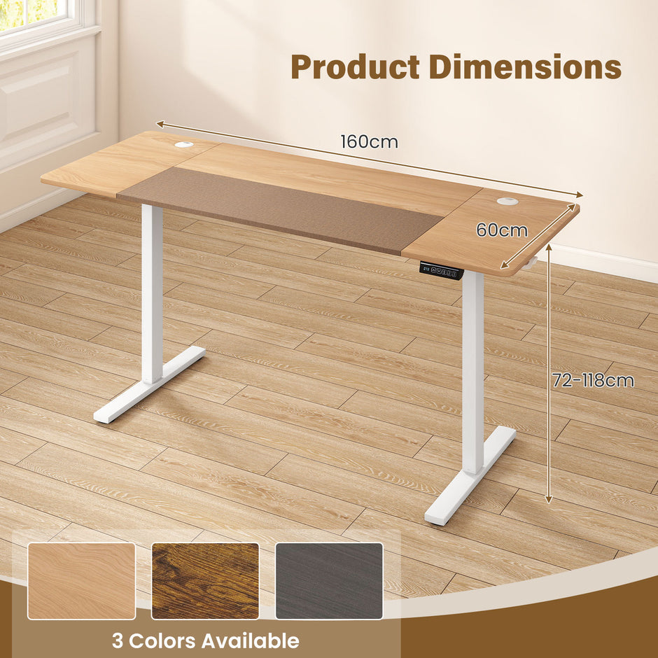 Elektrisk – höjdjusterbart skrivbord med stabil metallram cm, Naturfärgad – 160 x 60