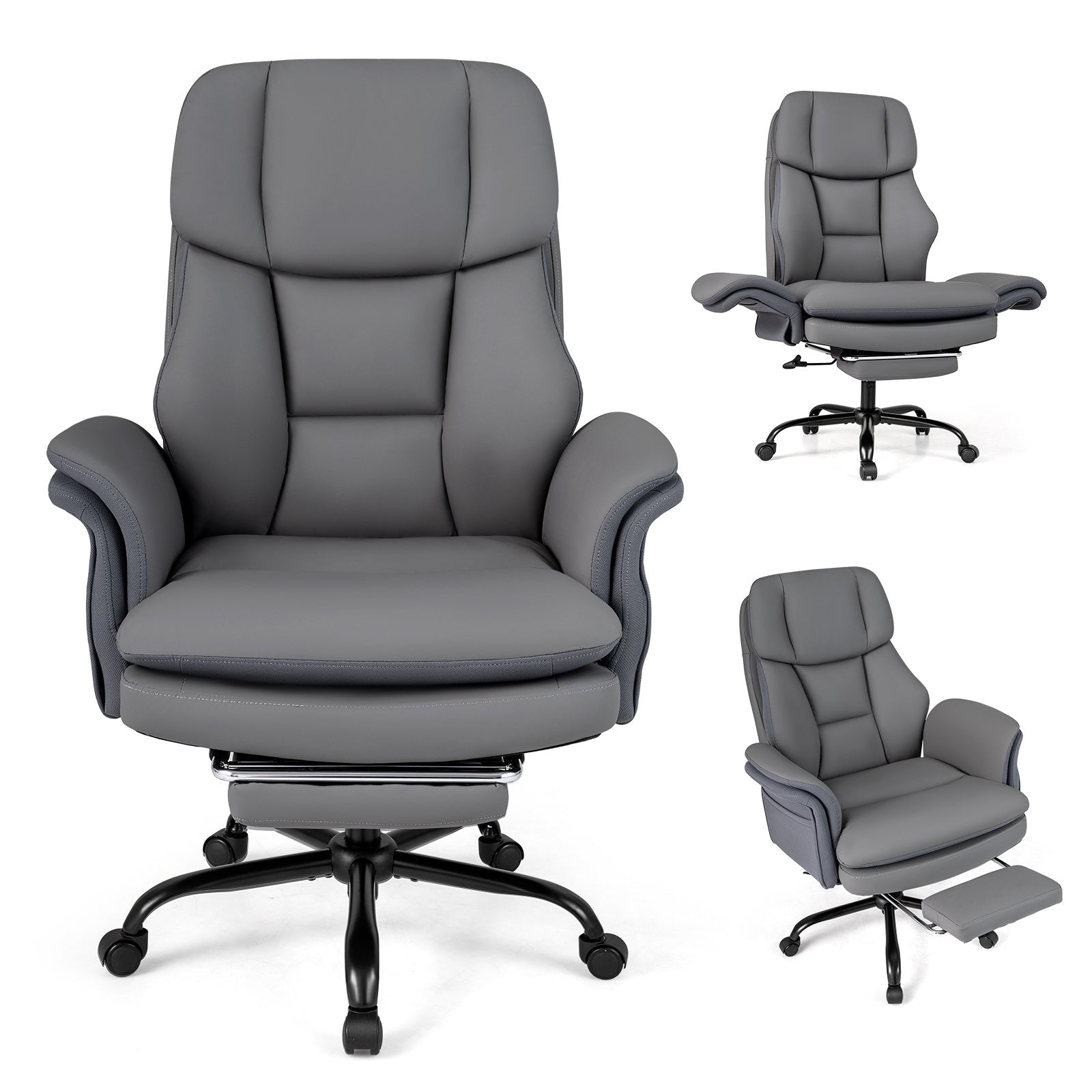 Ergonomisk – kontorsstol, höjdjusterbar chefstol med fem hjul och utdragbar fotstöd
