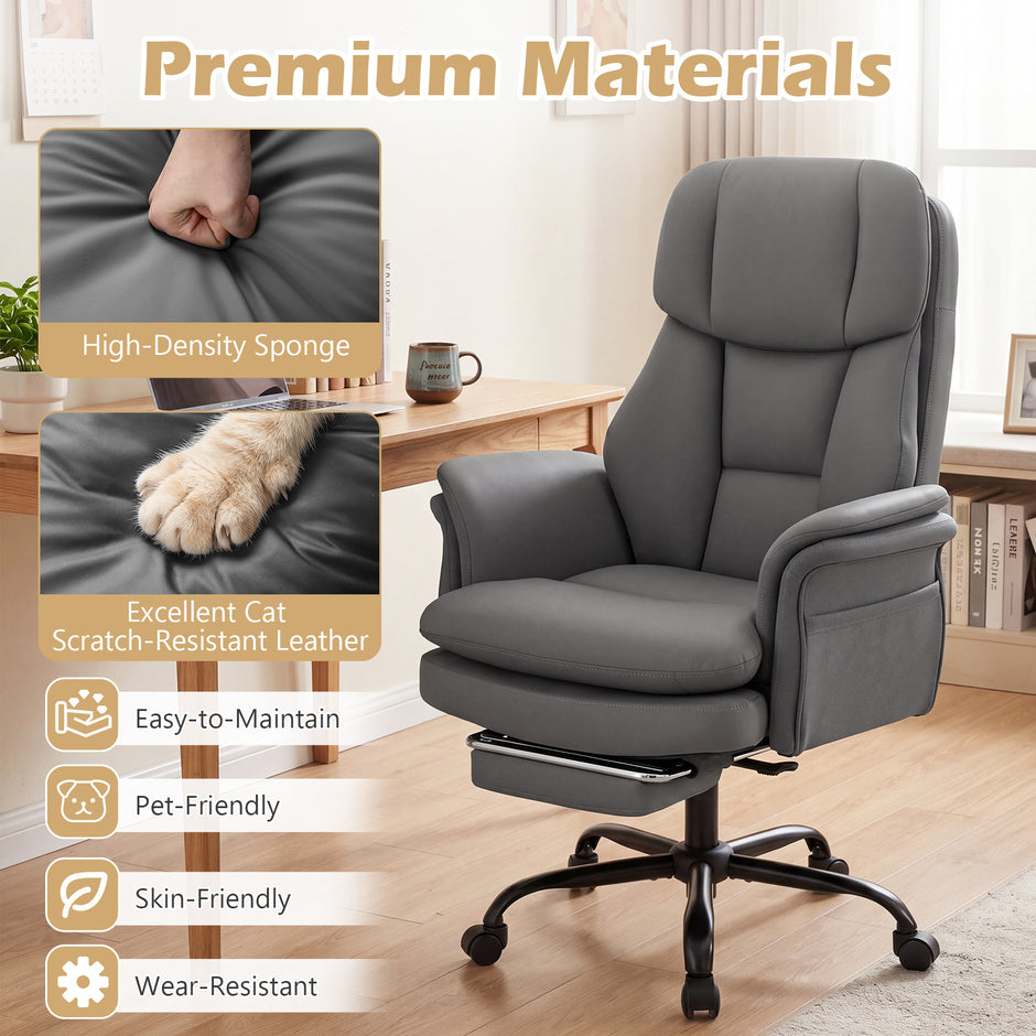 Ergonomisk – kontorsstol, höjdjusterbar chefstol med fem hjul och utdragbar fotstöd