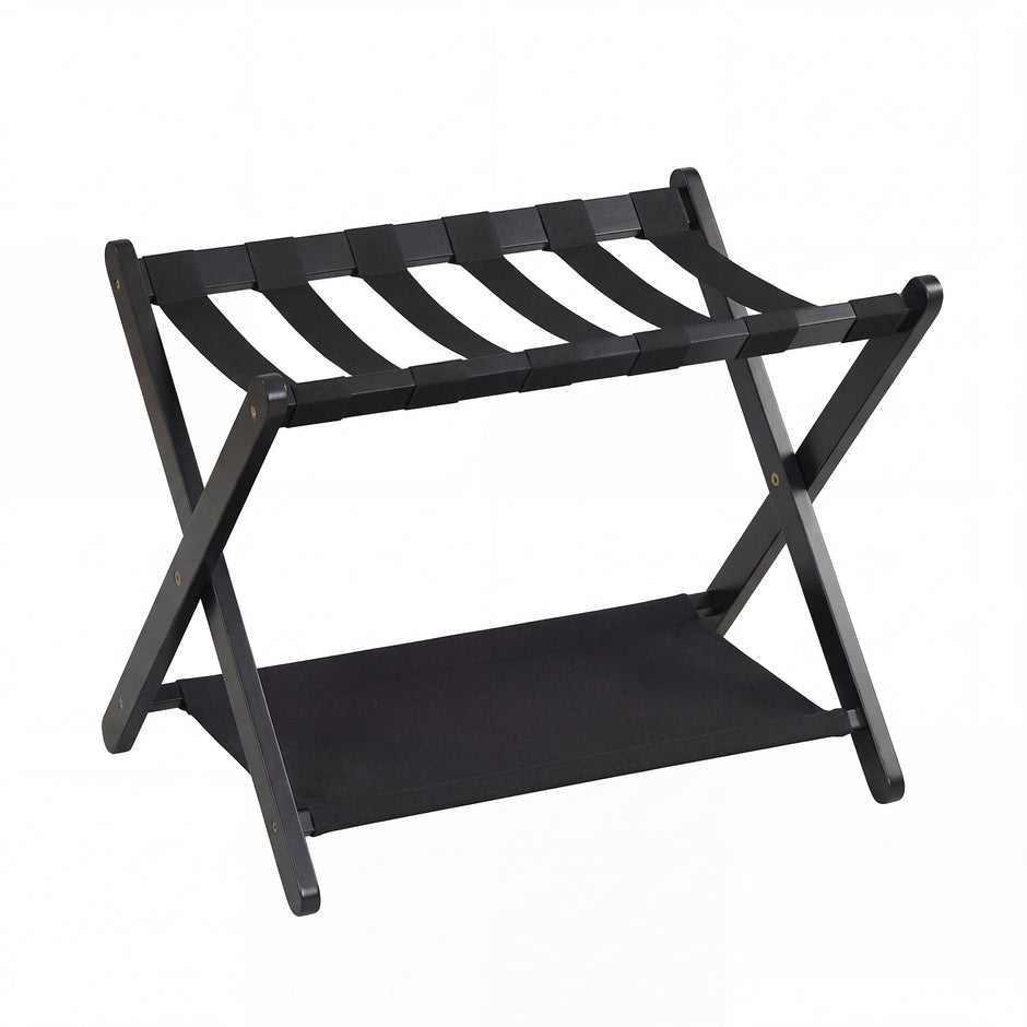 Fällbar – resväska ställning av gummiträ med hyllor upp till – 2 50 kg 67 x 46 x 52 cm – Svart
