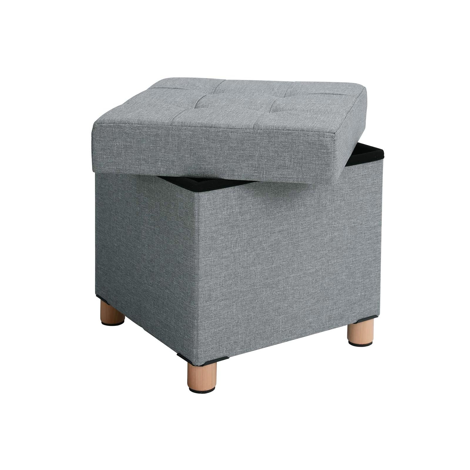 Poef – met opbergruimte – houten poten – zitkist – beige