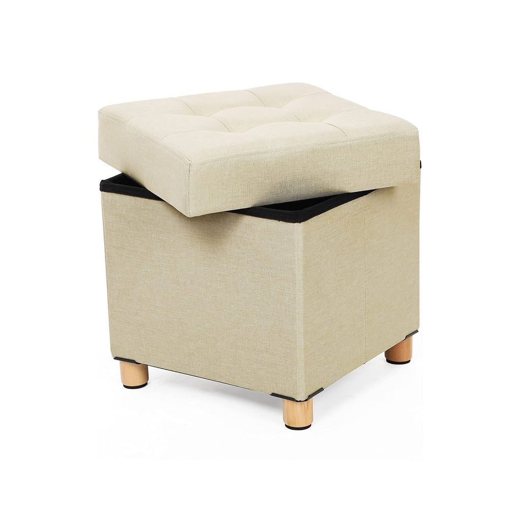 Poef – met opbergruimte – houten poten – zitkist – beige