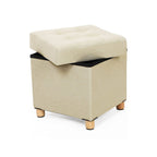 Poef – met opbergruimte – houten poten – zitkist – beige