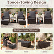 Femdelat – trädgårdsmöbelset i polyrattan, balkongmöbel med två fåtöljer, pallar och glasbord, Grått