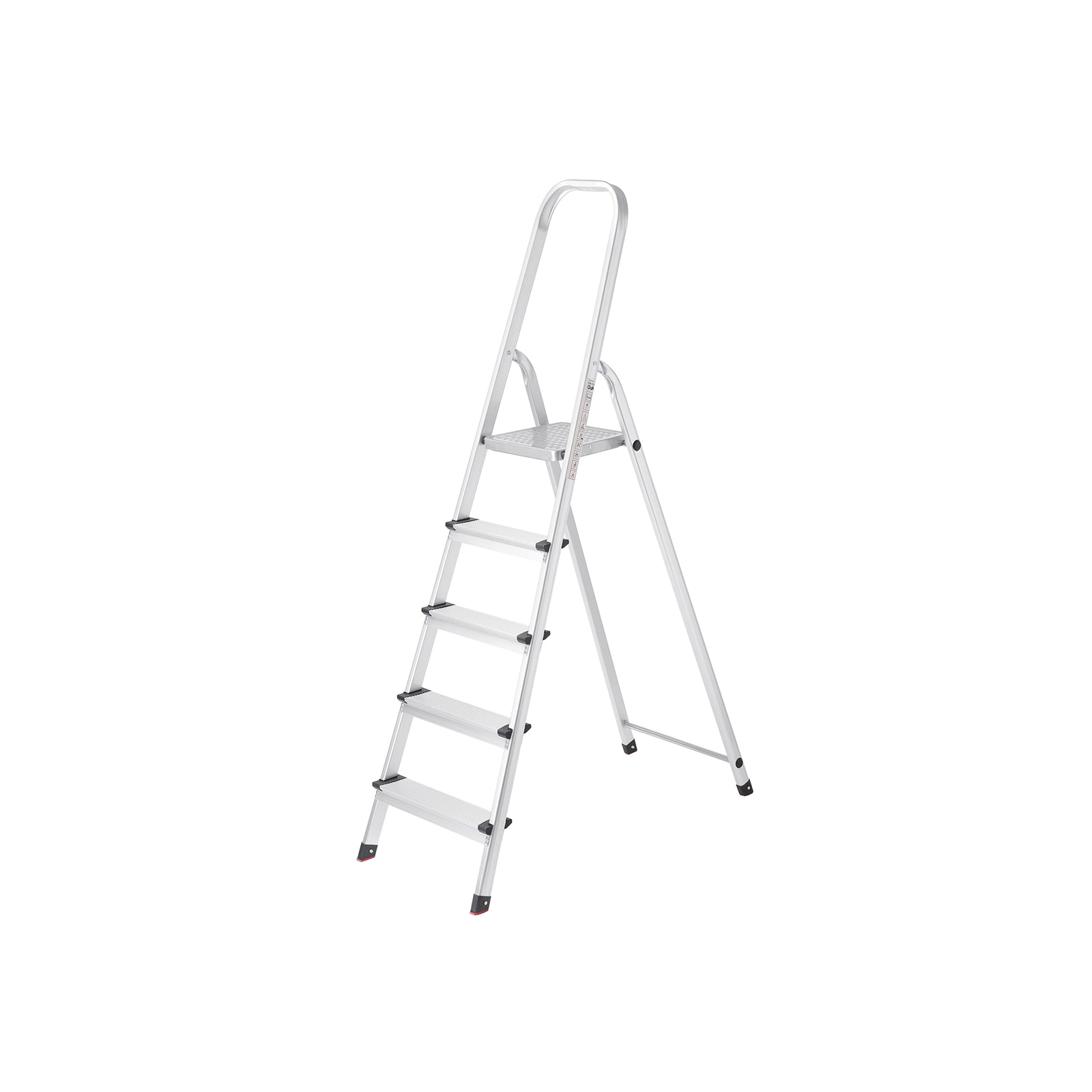 Huishoudladder – 5 niveaus – Aluminium – Zilver