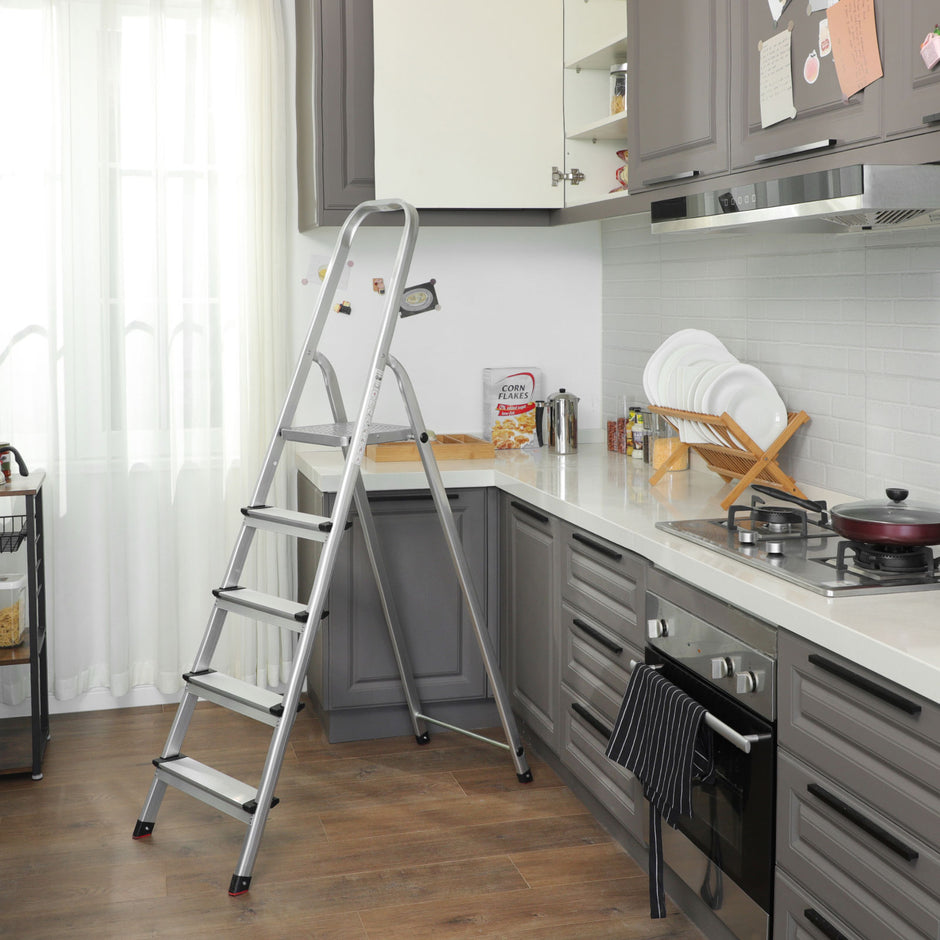 Huishoudladder – 5 niveaus – Aluminium – Zilver