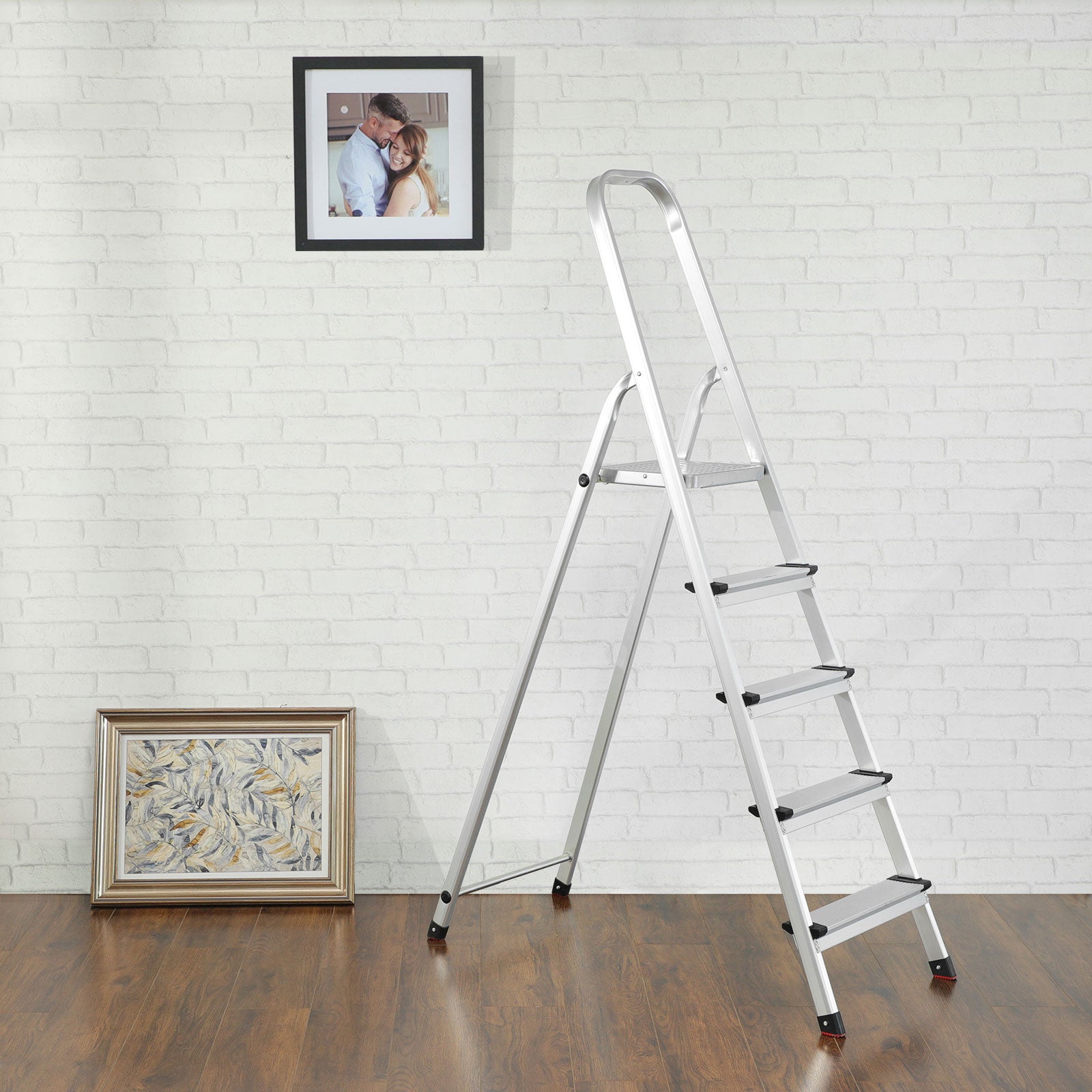 Huishoudladder – 5 niveaus – Aluminium – Zilver