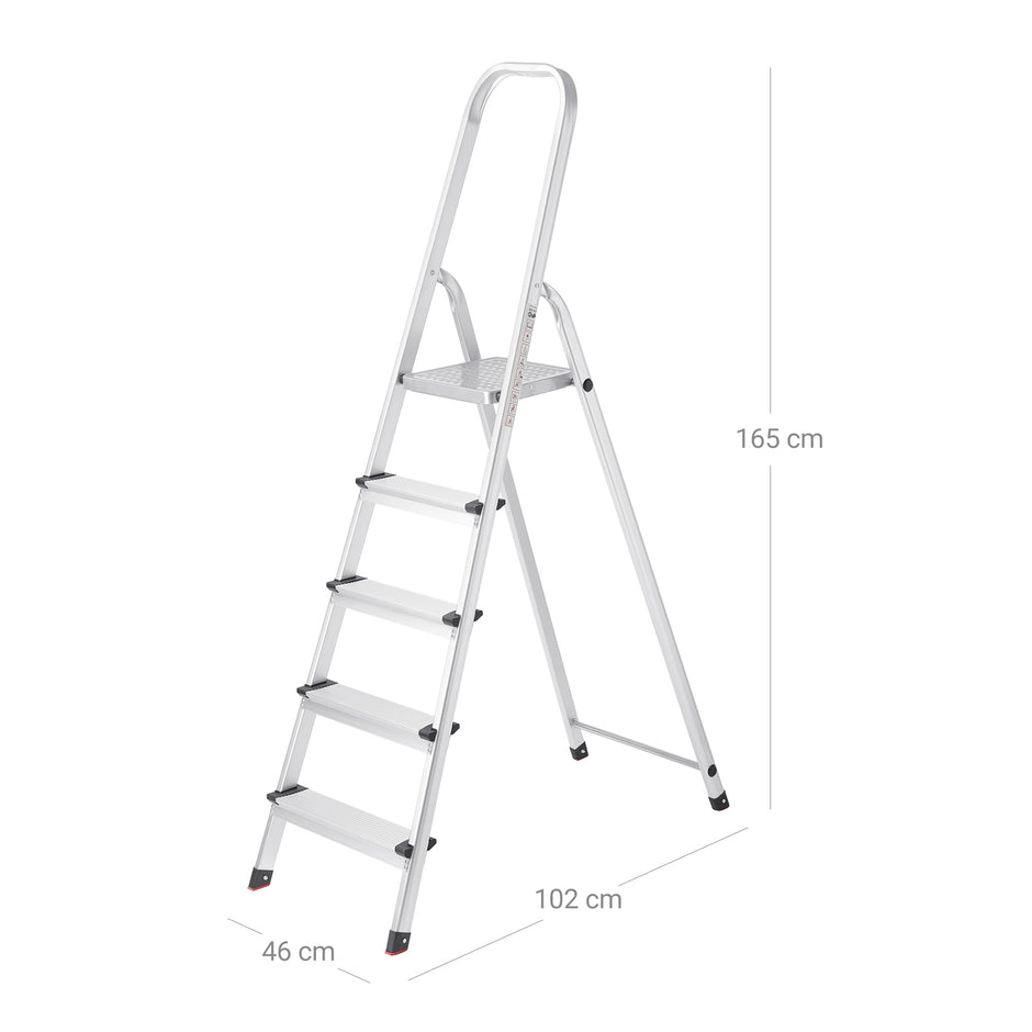Huishoudladder – 5 niveaus – Aluminium – Zilver