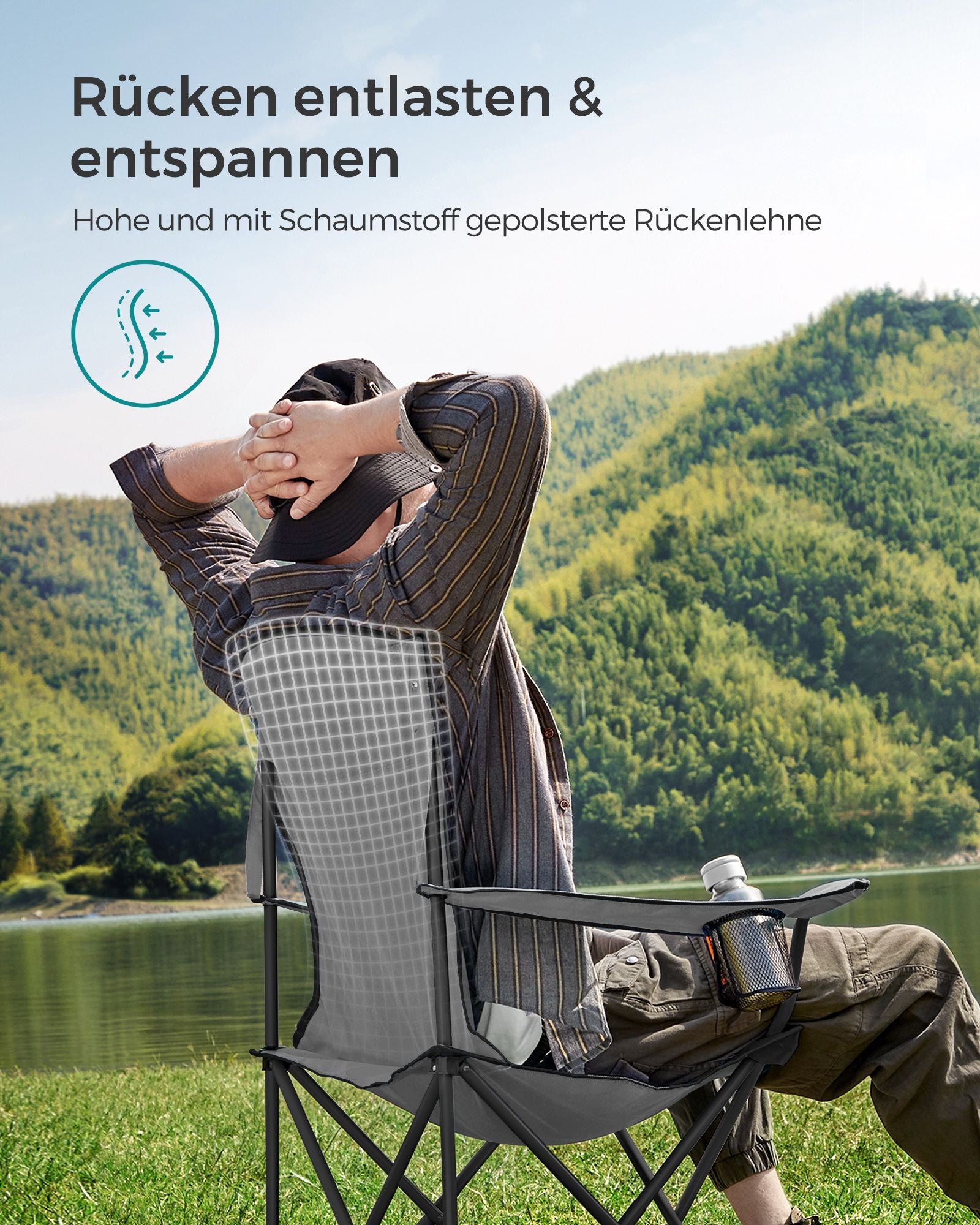 Campingstoel – gevoerde zitting – grijs-zwart