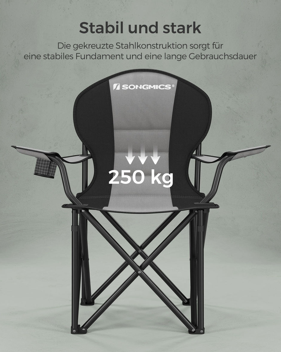 Campingstoel – gevoerde zitting – grijs-zwart