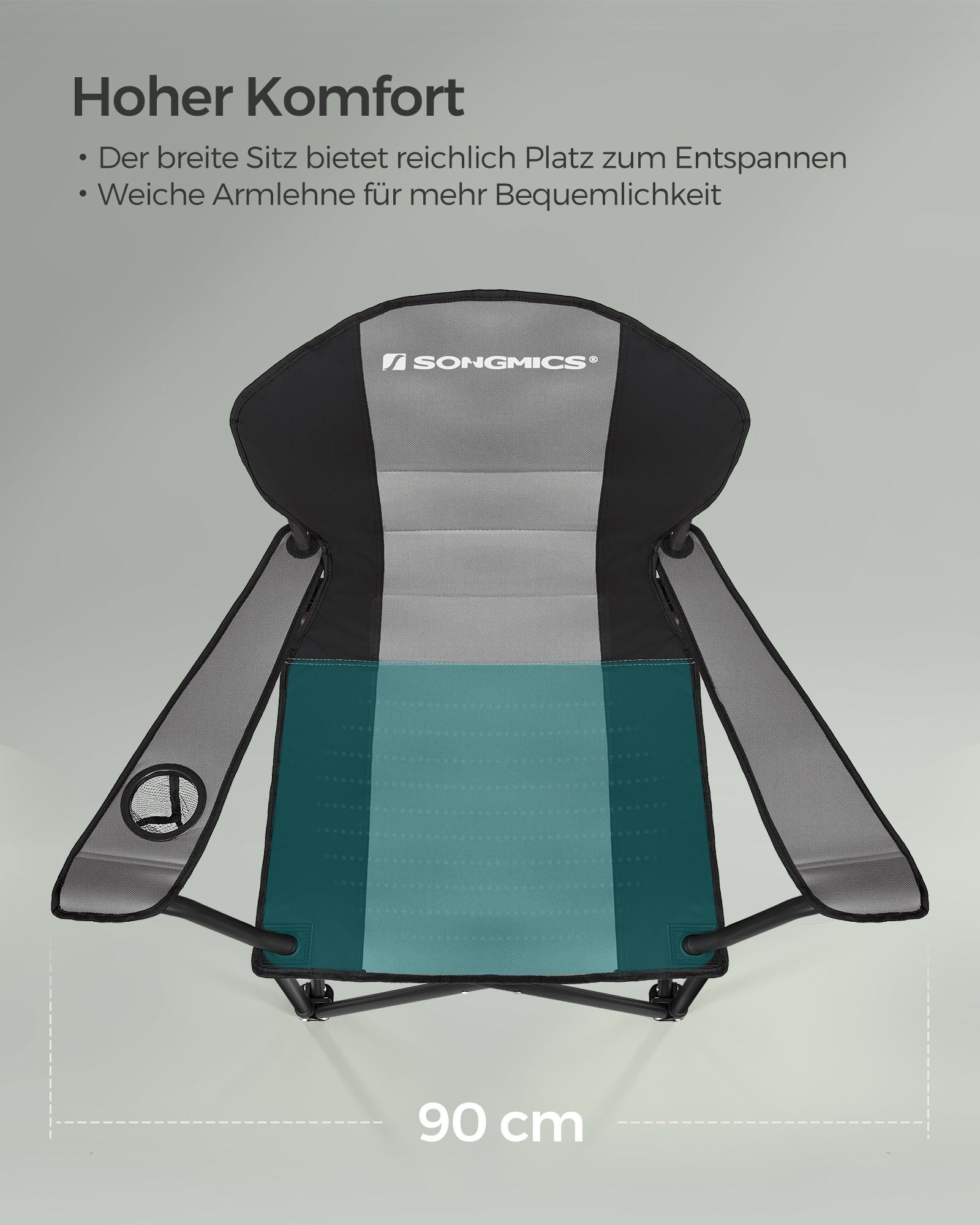 Campingstoel – gevoerde zitting – grijs-zwart