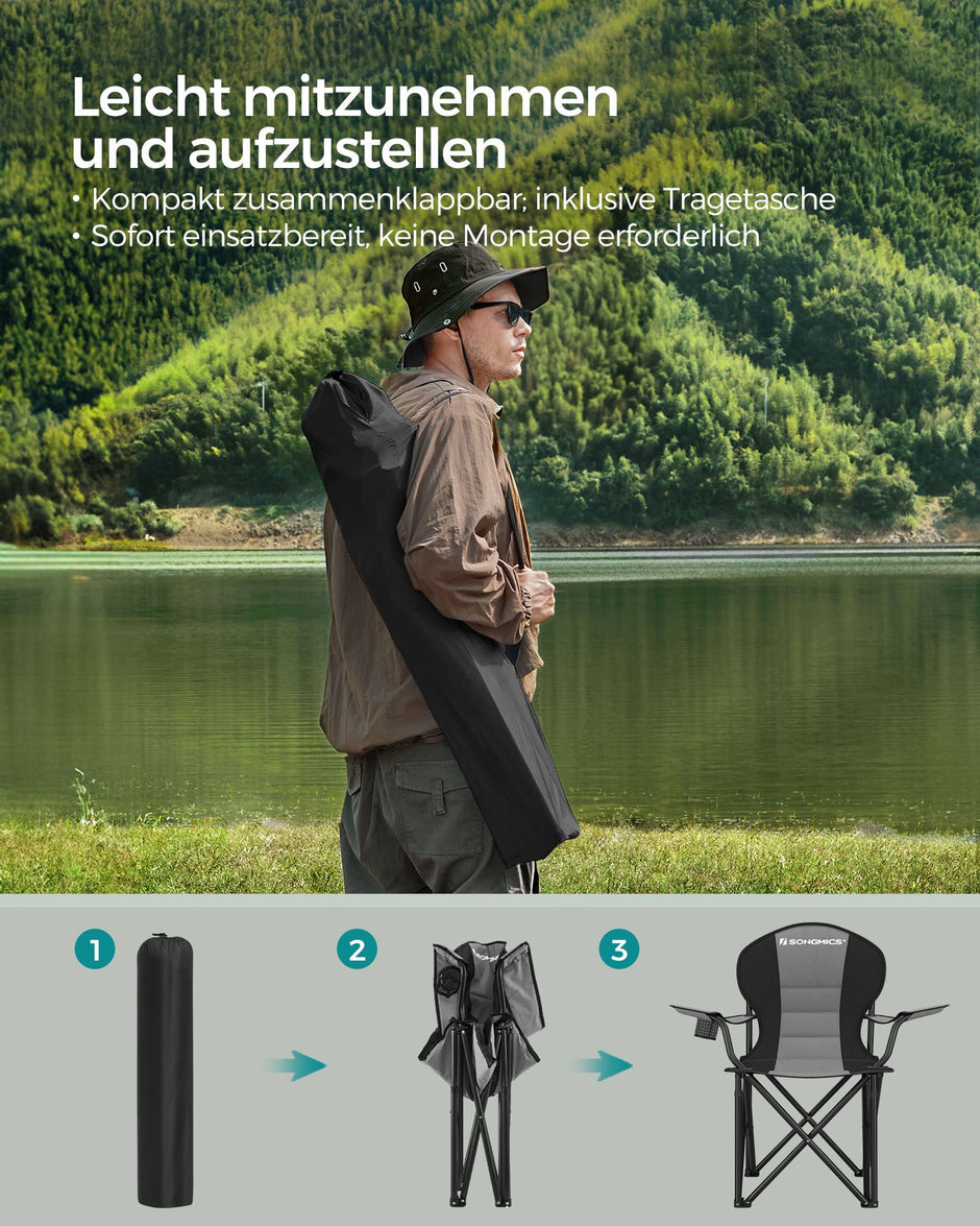 Campingstoel – gevoerde zitting – grijs-zwart