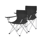 Campingstoelen – Set van 2 met armleuning en bekerhouder – Zwart