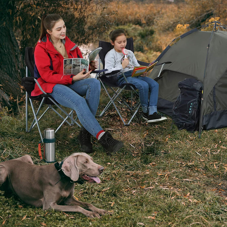 Campingstoelen – Set van 2 met armleuning en bekerhouder – Zwart