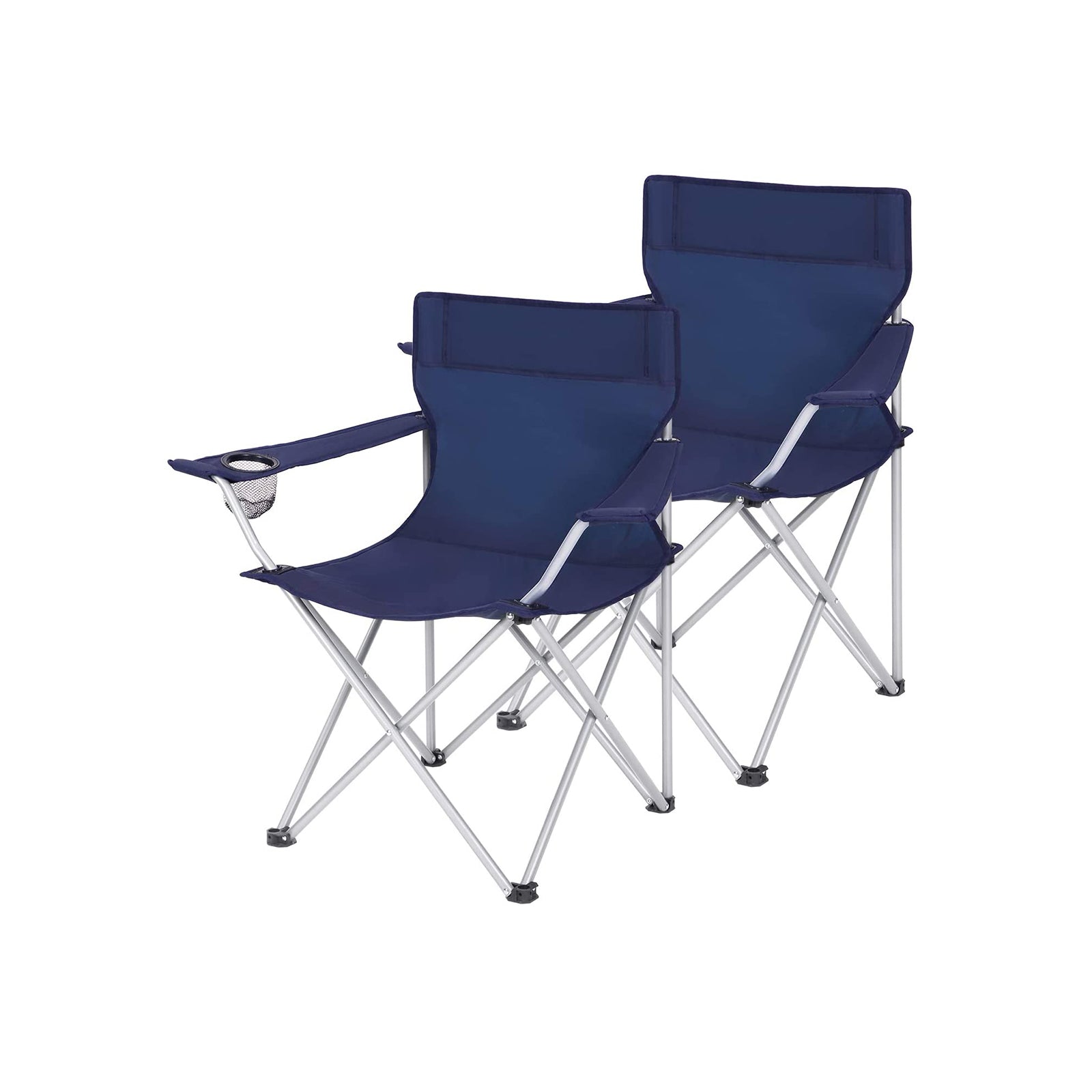 Campingstoelen – Set van 2 met armleuning en bekerhouder – Zwart