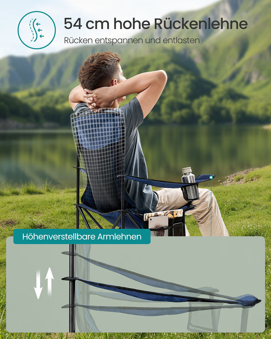 Campingstoelen set van 2 – Verstelbare armleuningen – Havenblauw