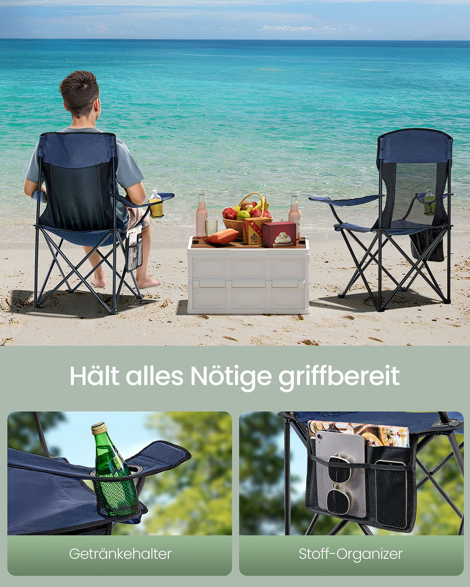 Campingstoelen set van 2 – Verstelbare armleuningen – Havenblauw