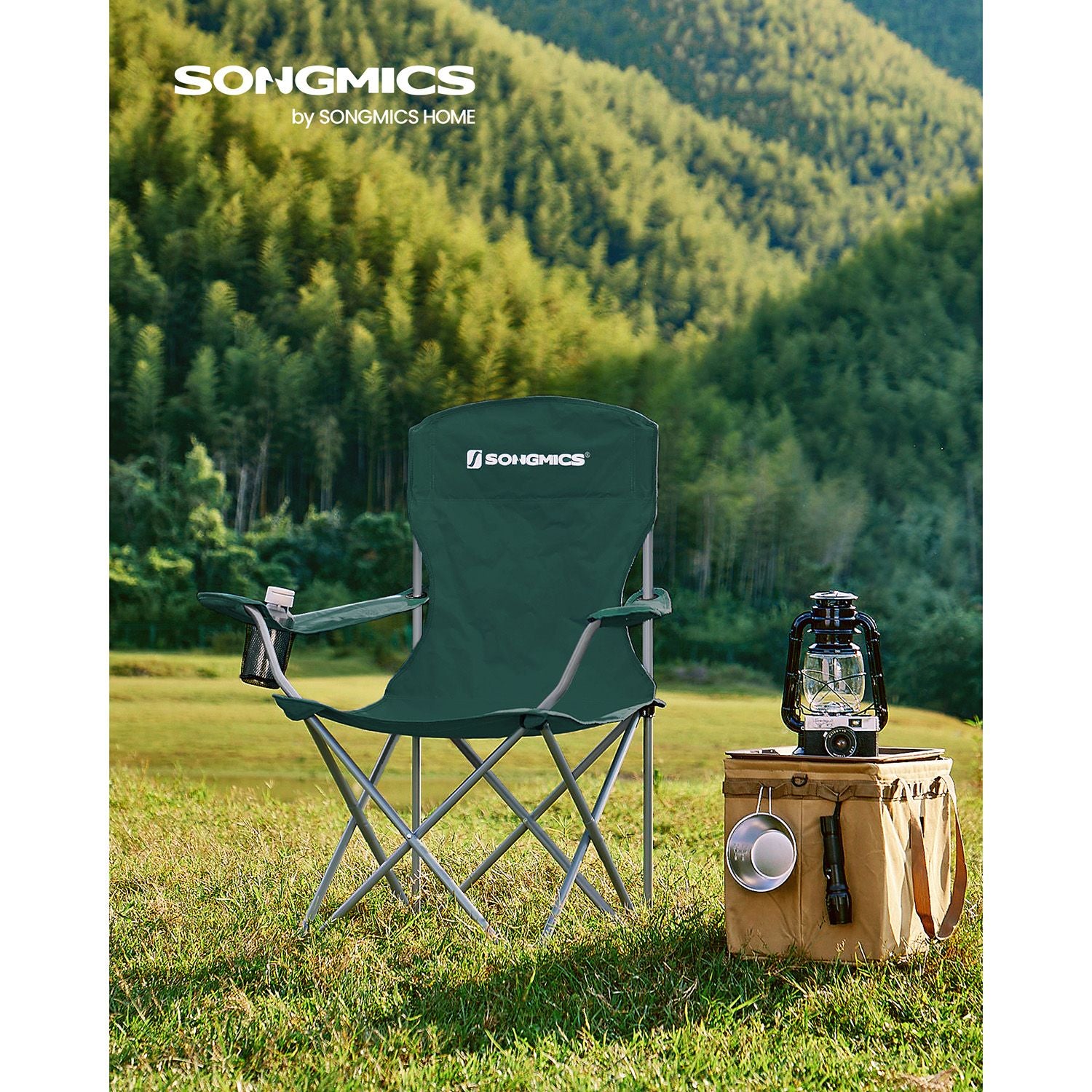Campingstoel – set van 2 met bekerhouder – donkergroen