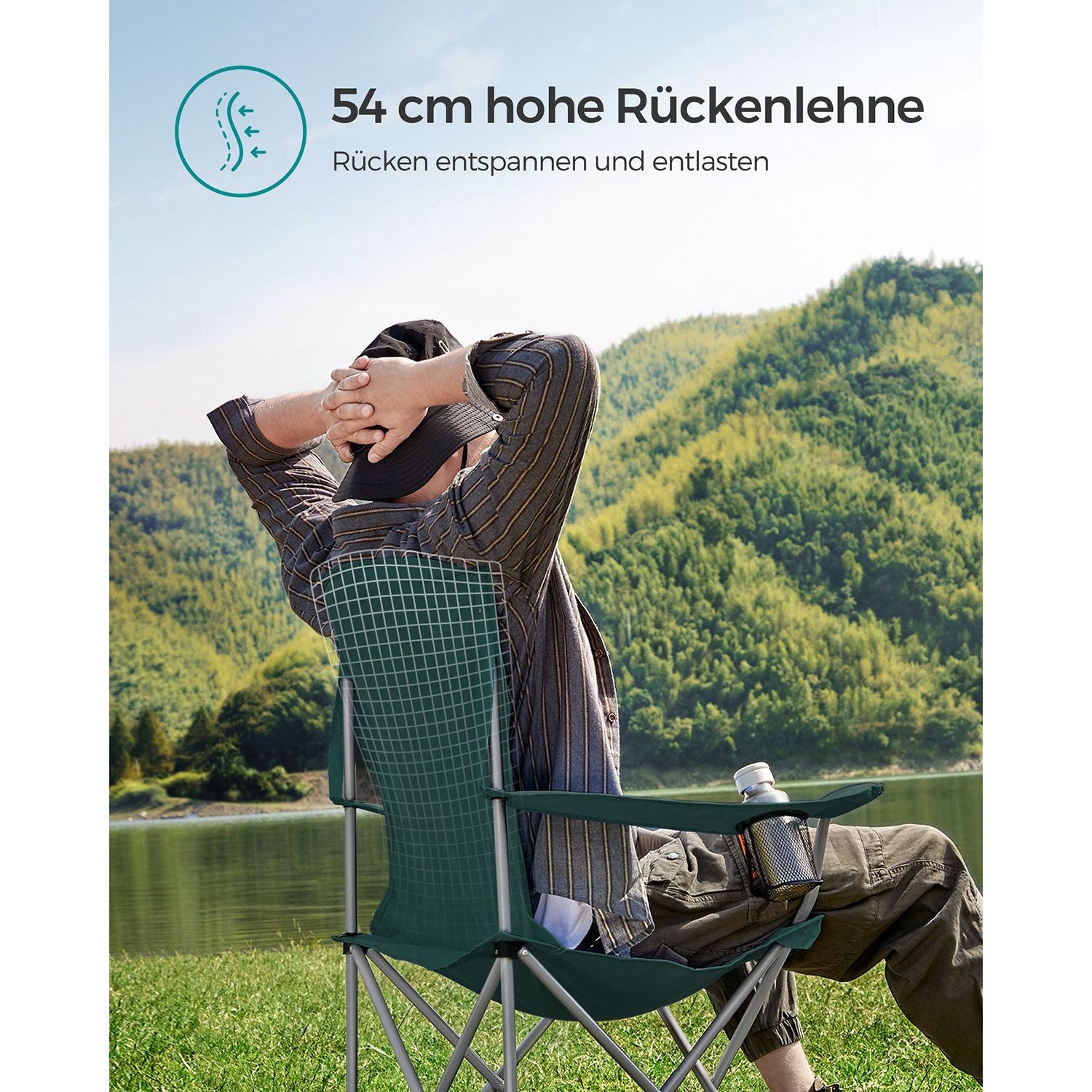 Campingstoel – set van 2 met bekerhouder – donkergroen