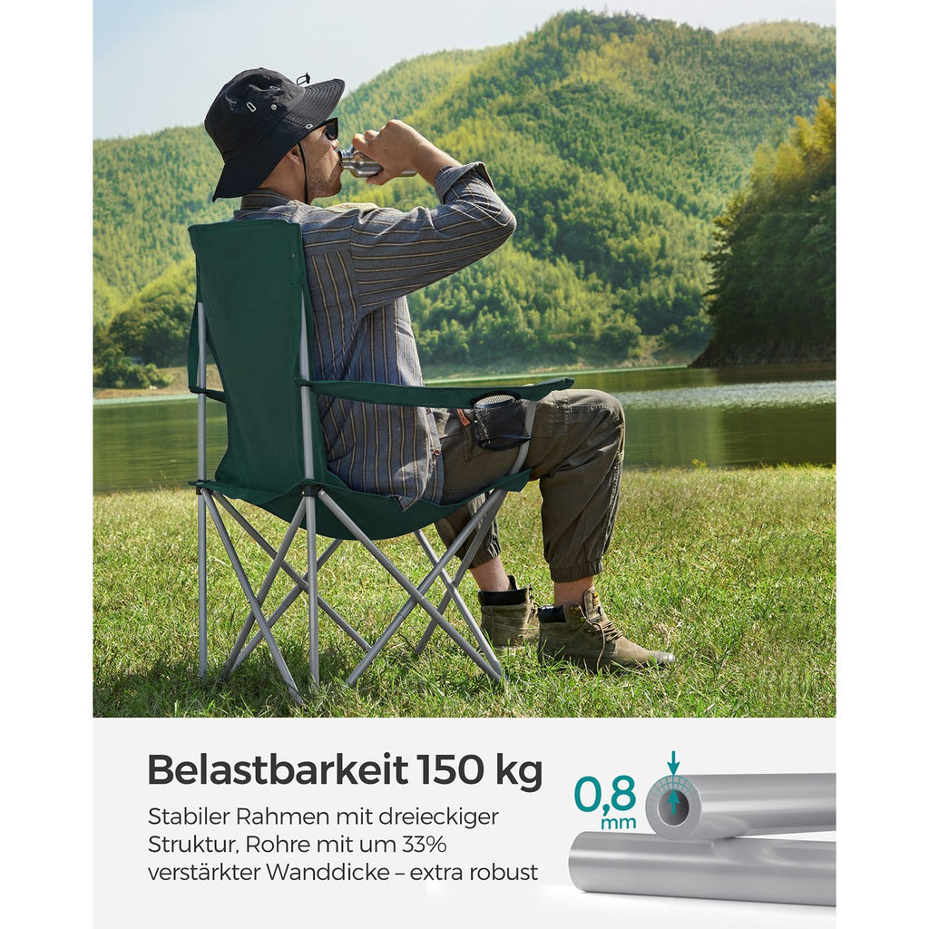 Campingstoel – set van 2 met bekerhouder – donkergroen