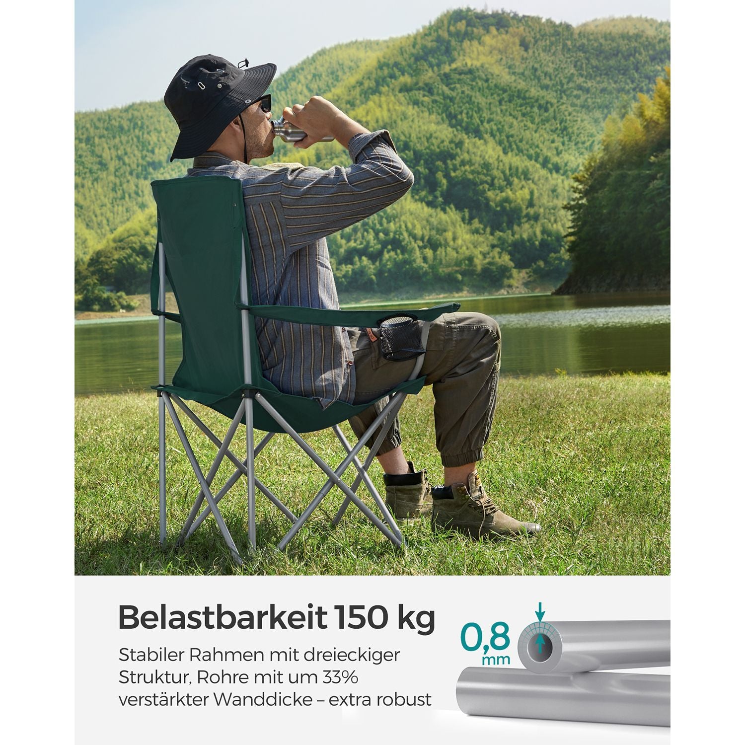 Campingstoel – set van 2 met bekerhouder – donkergroen
