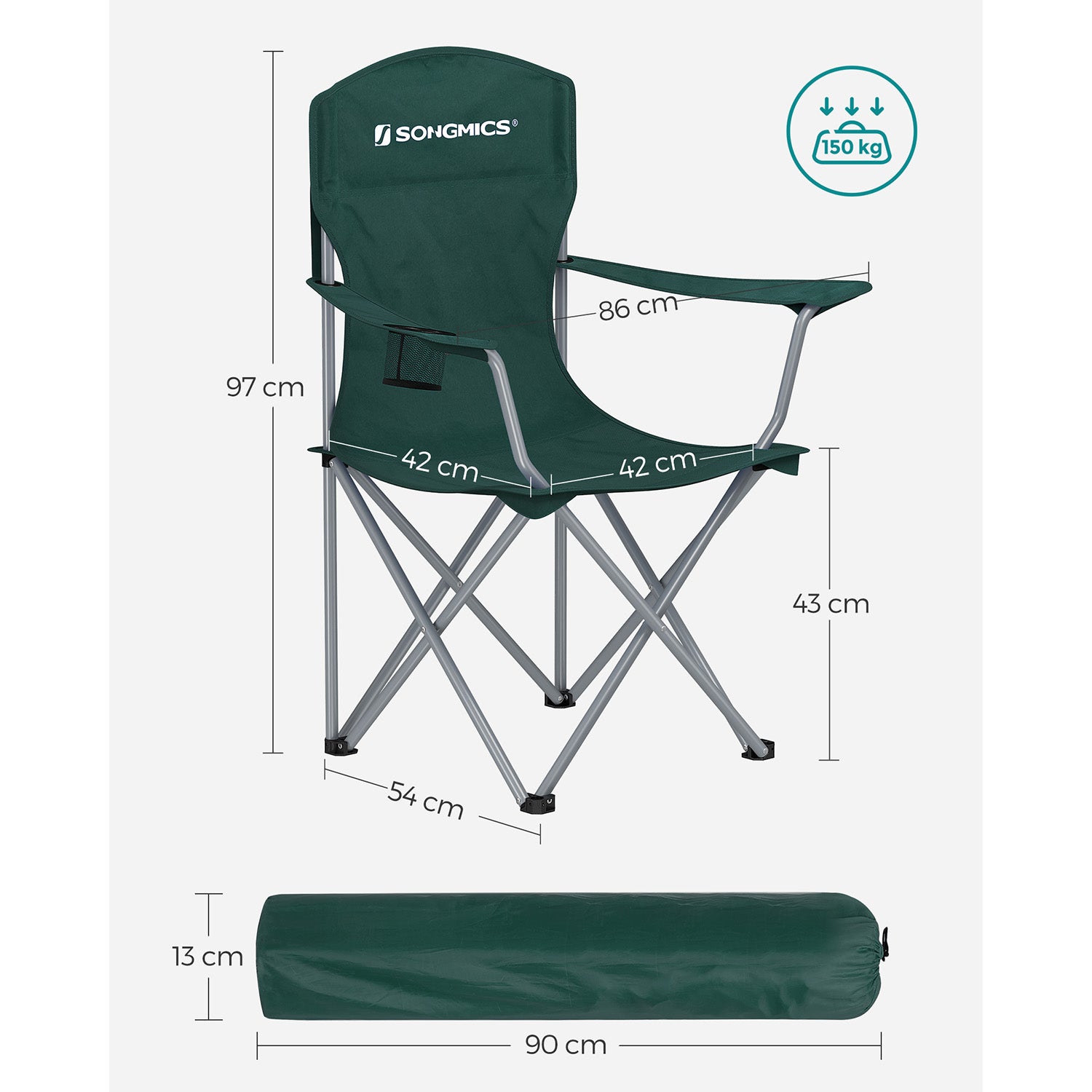 Campingstoel – set van 2 met bekerhouder – donkergroen