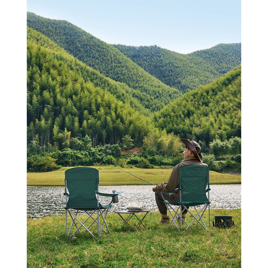 Campingstoel – set van 2 met bekerhouder – donkergroen