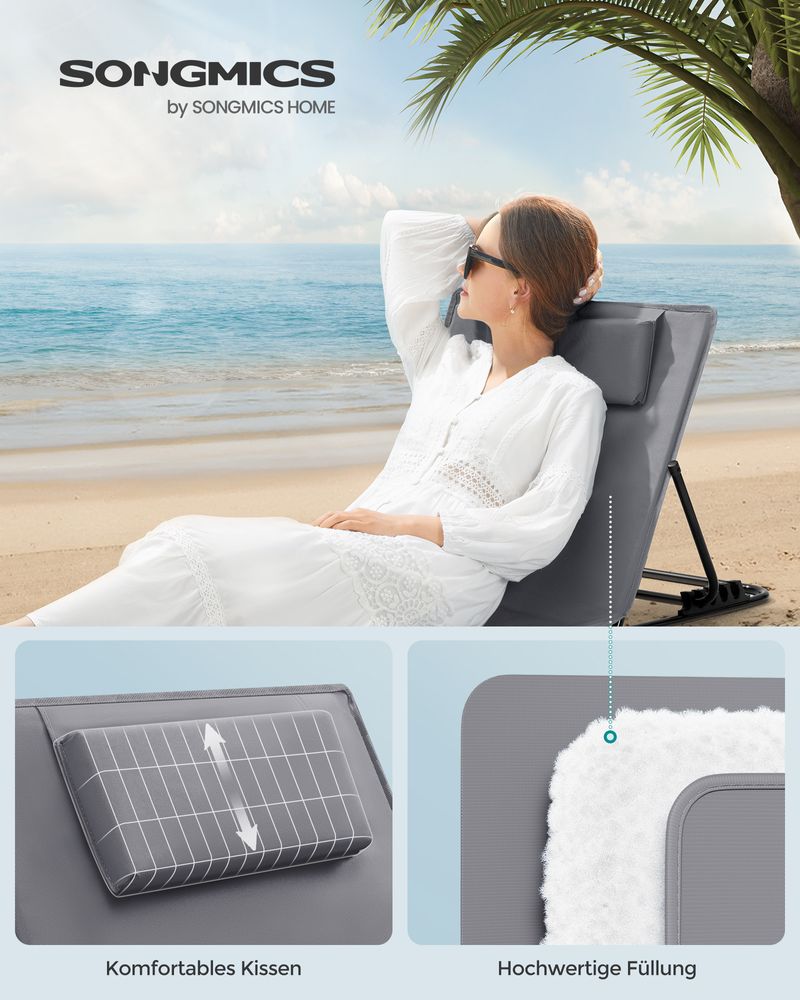 Strandstoel – Verstelbare rugleuning – Lichtgewicht – Grijs