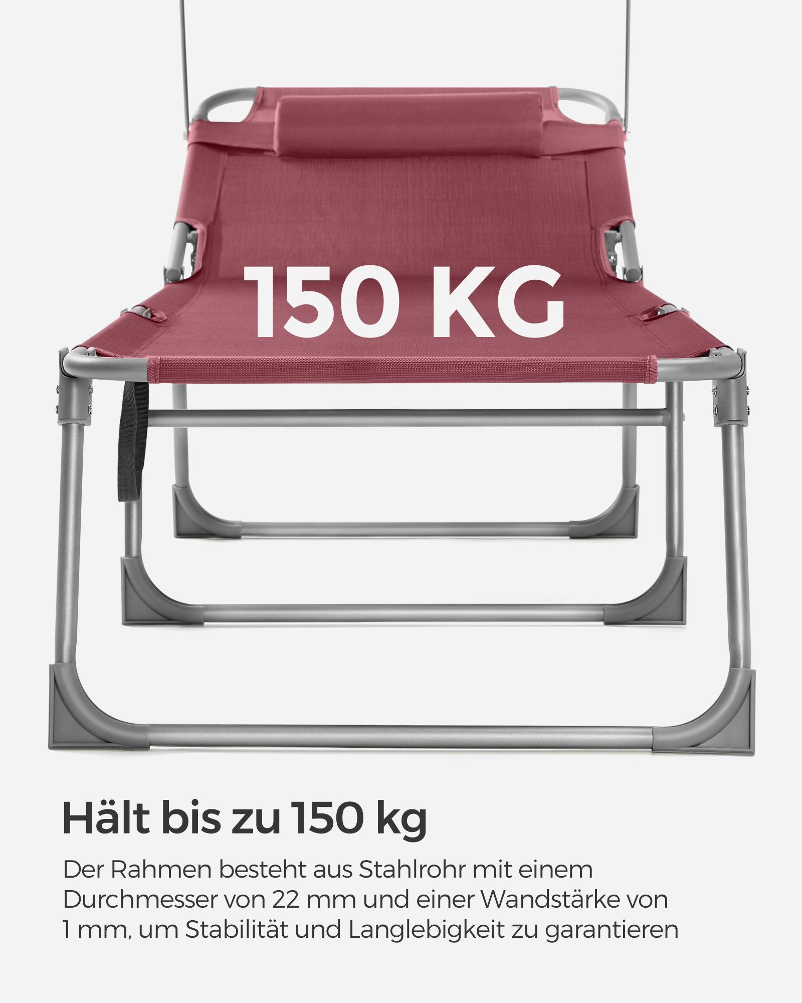 Ligstoel – opklapbaar met zonwering en hoofdsteun – rood