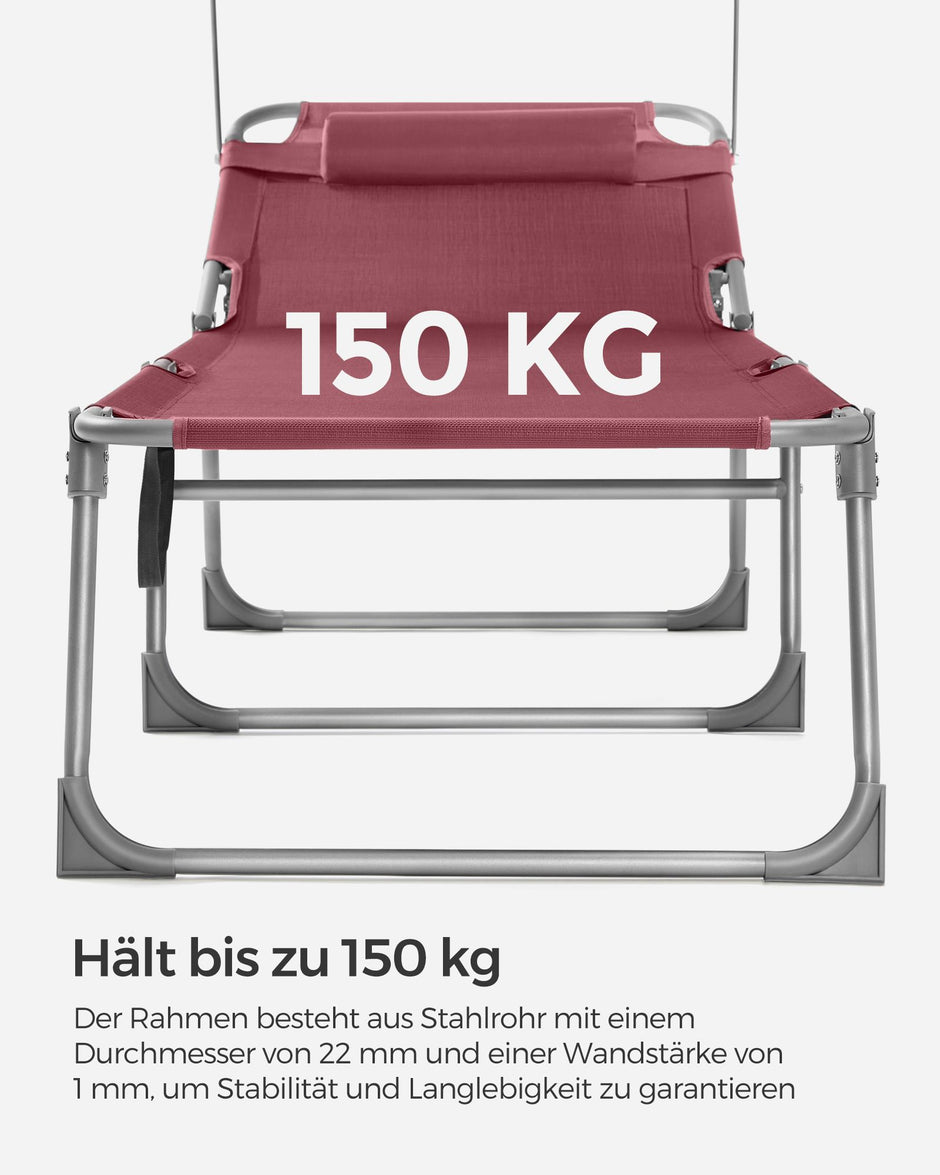 Ligstoel – opklapbaar met zonwering en hoofdsteun – rood