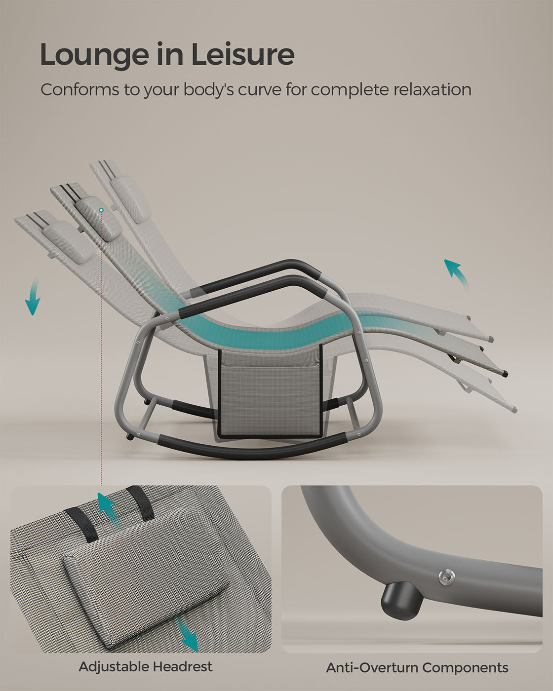 Outdoor Ligstoel – Kantelbeveiliging – Duifgrijs