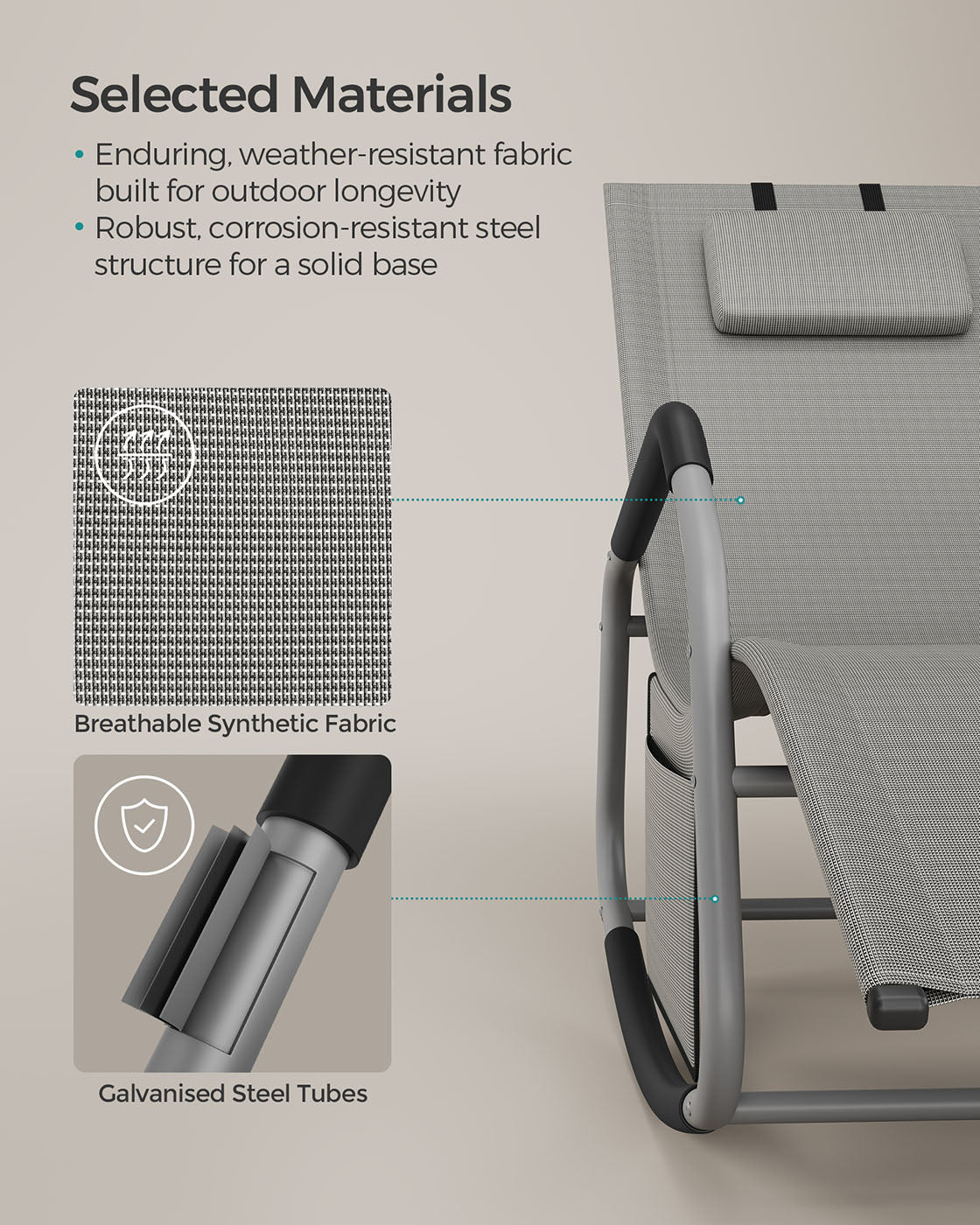 Outdoor Ligstoel – Kantelbeveiliging – Duifgrijs