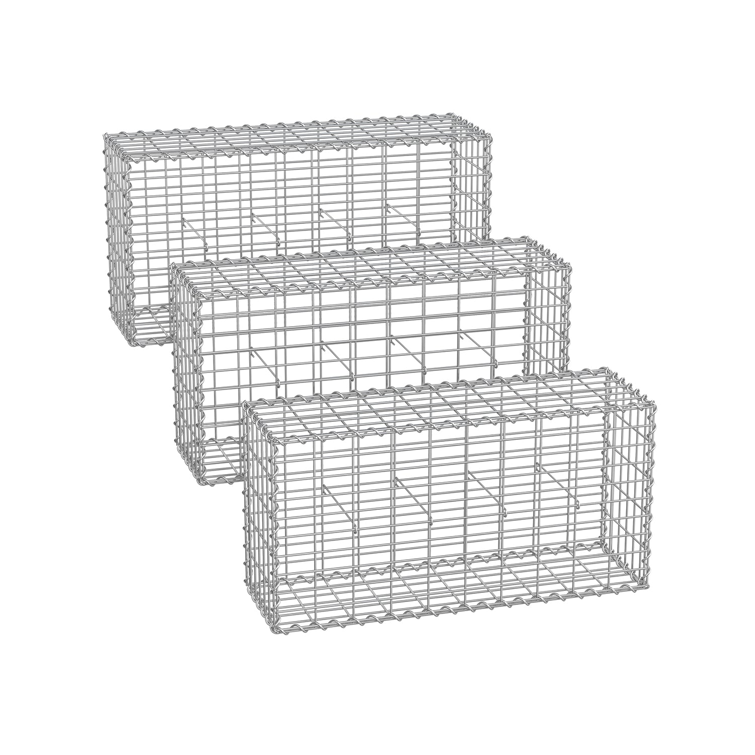 Set van 3 schanskorven – maaswijdte 5 × 10 cm – zilver