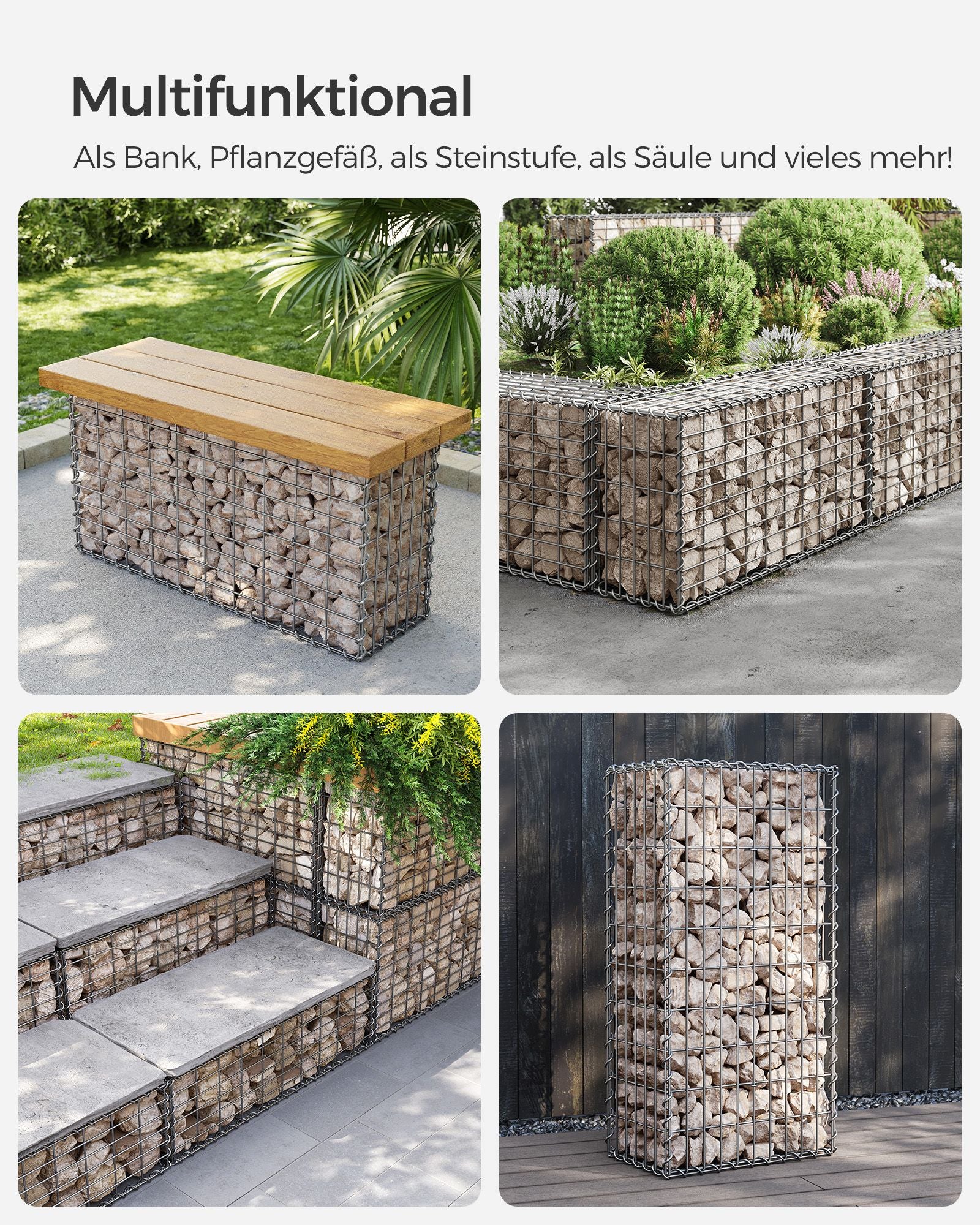 Set van 3 schanskorven – maaswijdte 5 × 10 cm – zilver