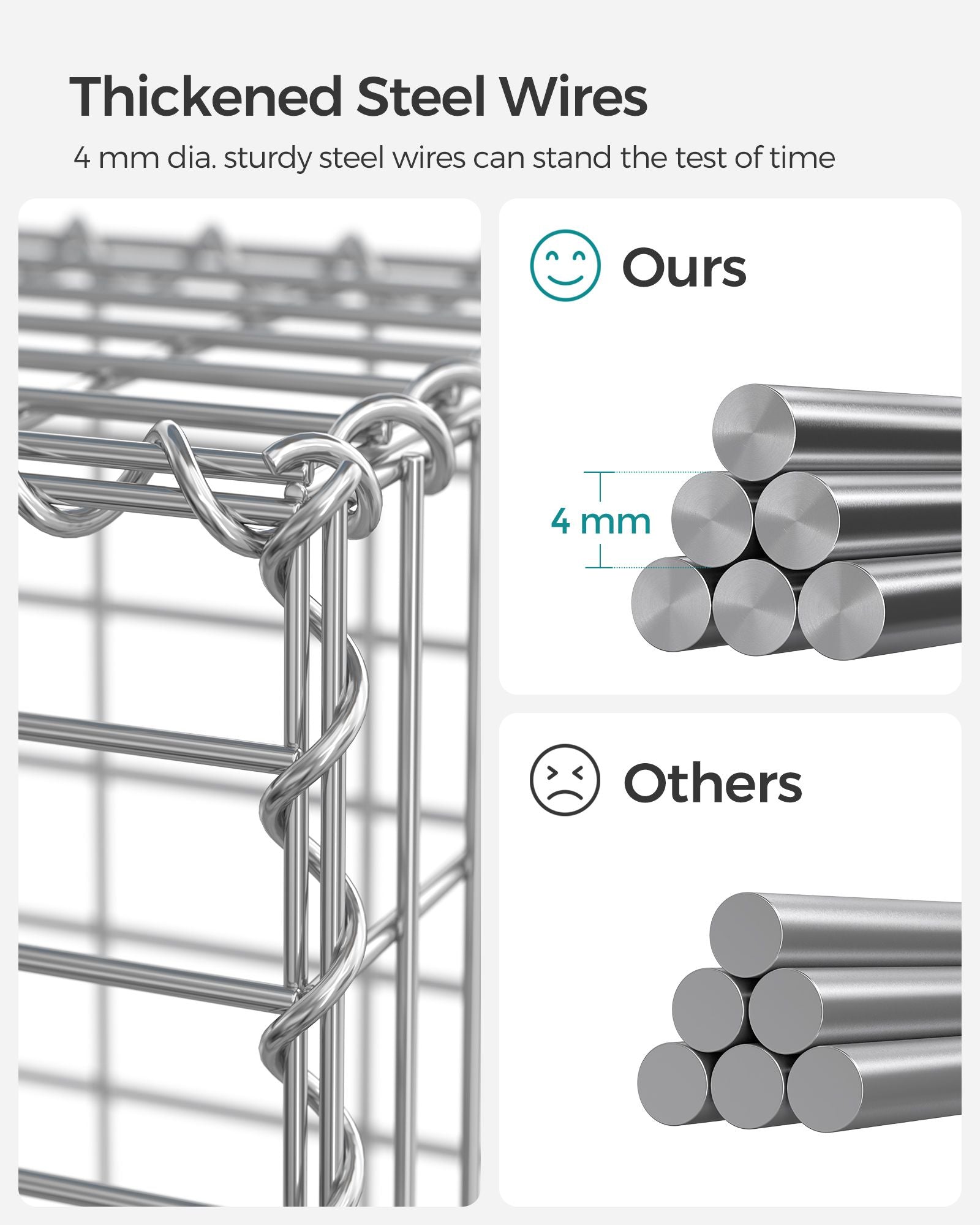Draadmand – maaswijdte 5 x 10 cm – set van 3 – zilver