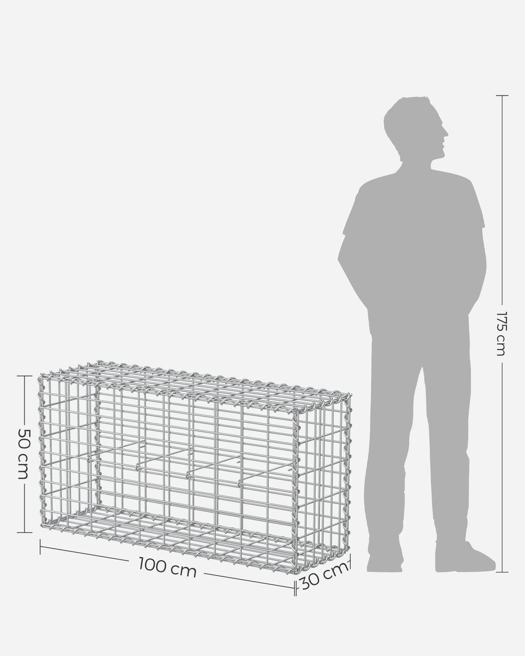Set van 5 tuindecoratie-afstandhouders – 100 × 30 × 30 cm – zilver