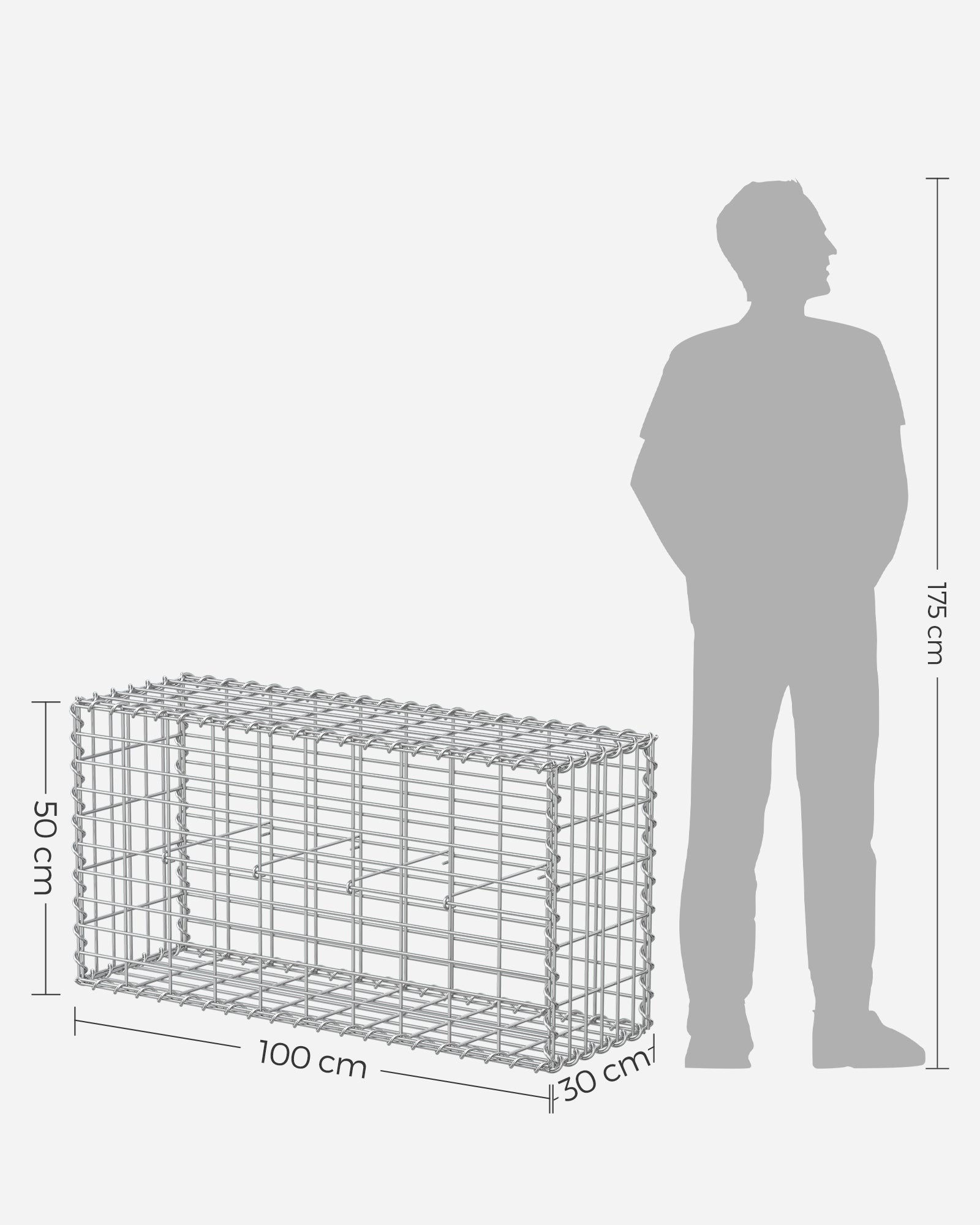 Set van 5 tuindecoratie-afstandhouders – 100 × 30 × 30 cm – zilver
