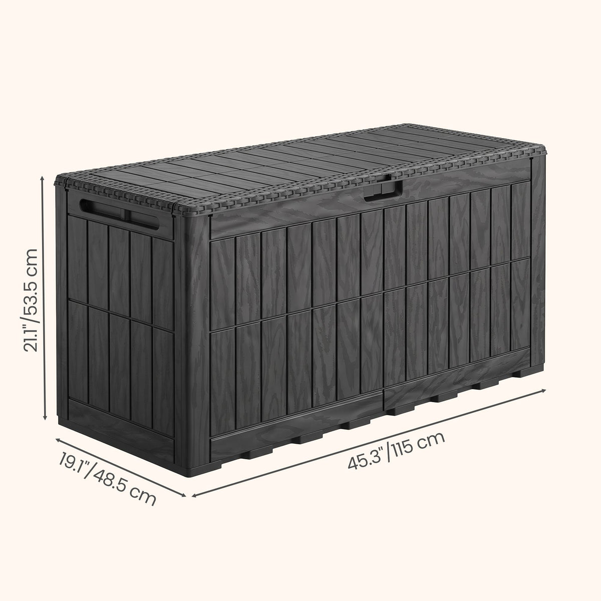 Kussenbox voor Buiten – 270 L – Weerbestendig – Houtlook – Zwart