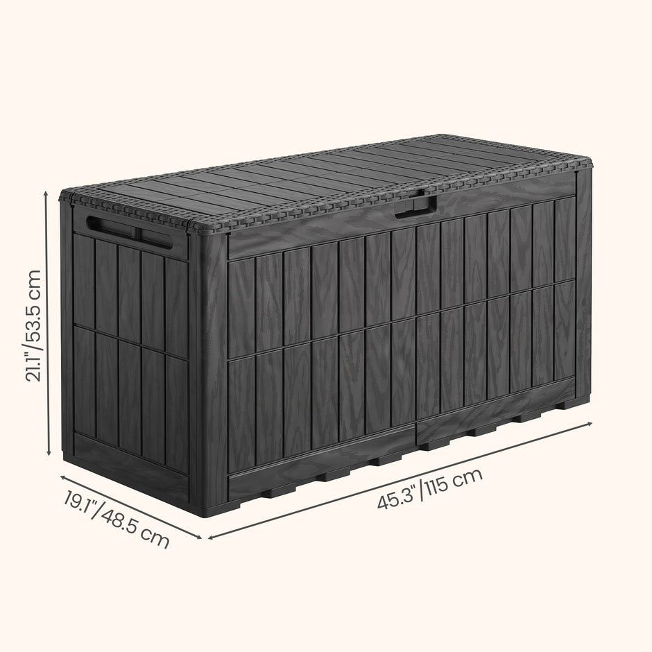 Kussenbox voor Buiten – 270 L – Weerbestendig – Houtlook – Zwart
