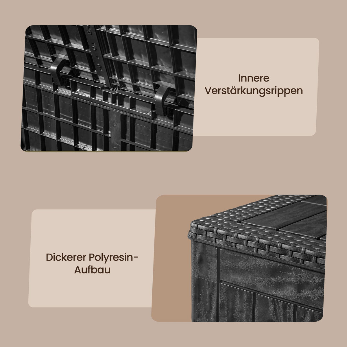 Kussenbox voor Buiten – 623 L – Waterdicht – Hout- en Rotanlook – Zwart