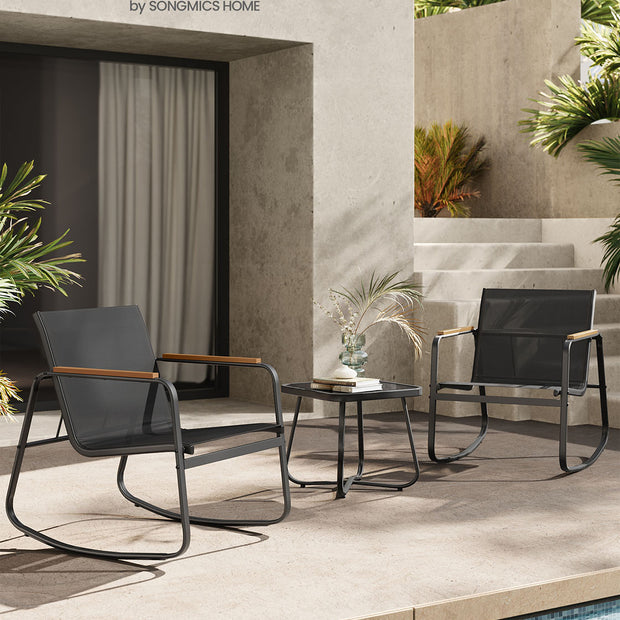 Tuinset – Schommelstoelen met Tafel – Inktzwart – 3-delig