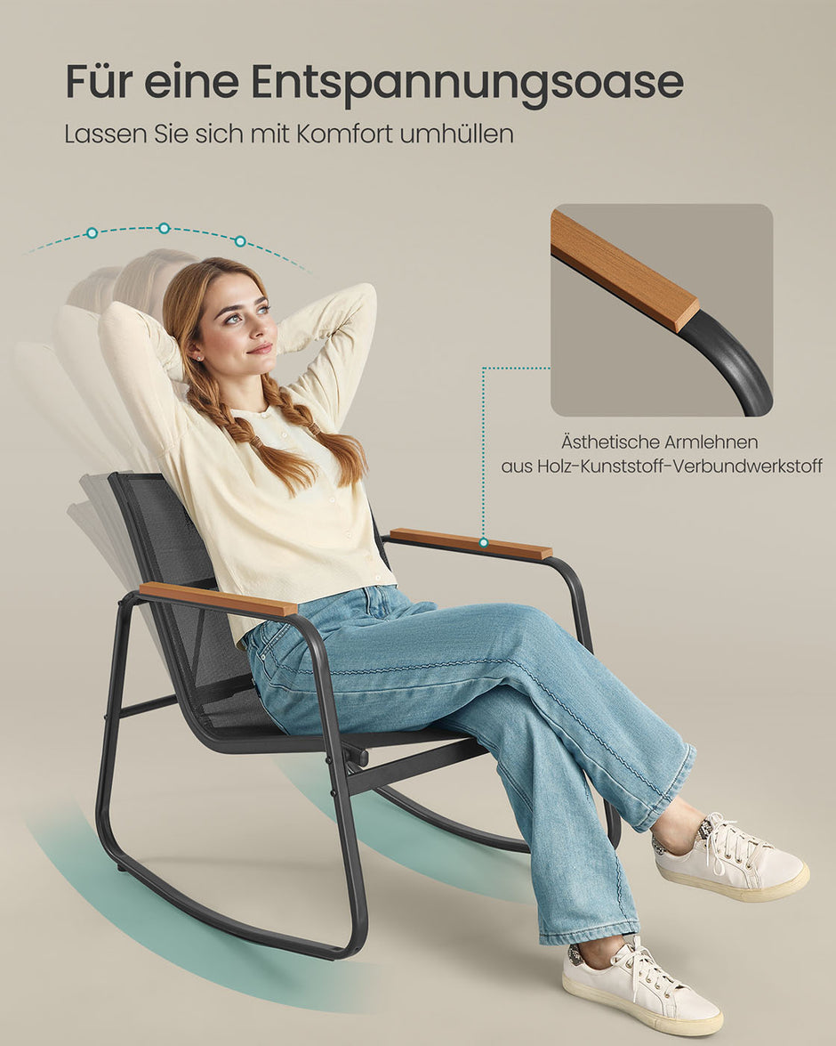 Tuinset – Schommelstoelen met Tafel – Inktzwart – 3-delig