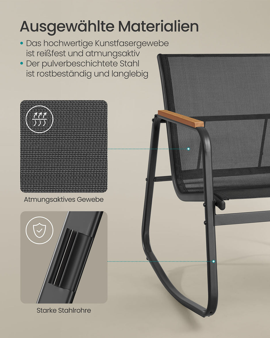 Tuinset – Schommelstoelen met Tafel – Inktzwart – 3-delig
