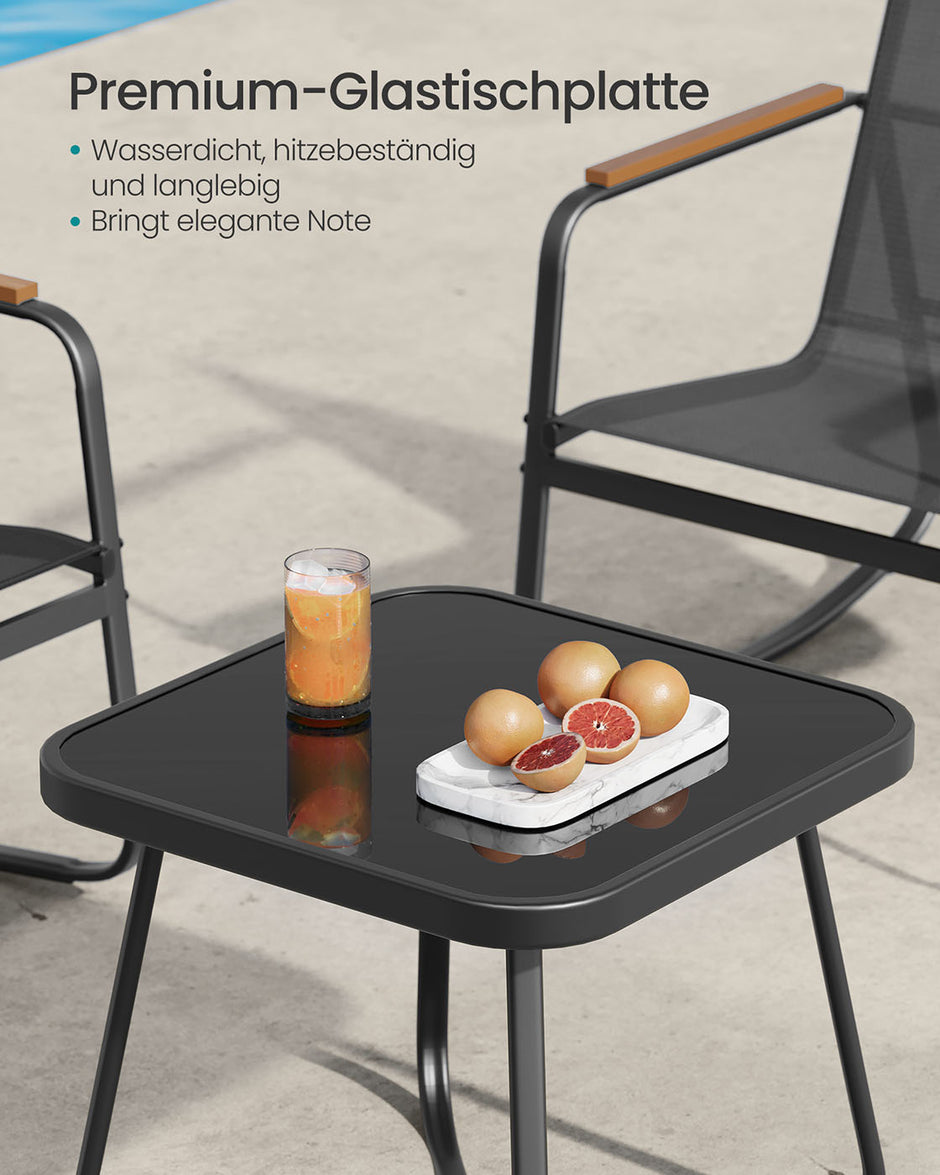 Tuinset – Schommelstoelen met Tafel – Inktzwart – 3-delig