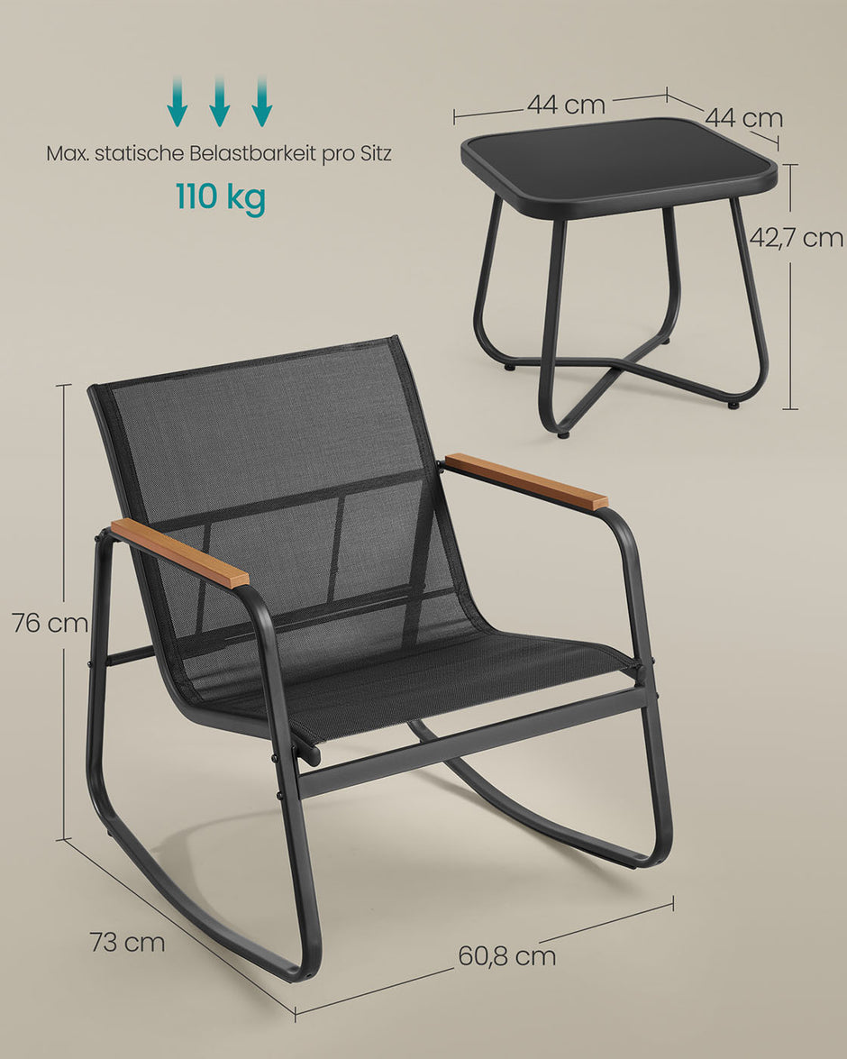 Tuinset – Schommelstoelen met Tafel – Inktzwart – 3-delig