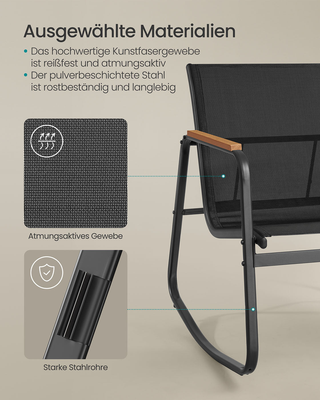 Tuinset – 4-delige Schommelstoel en Bank – Inktzwart