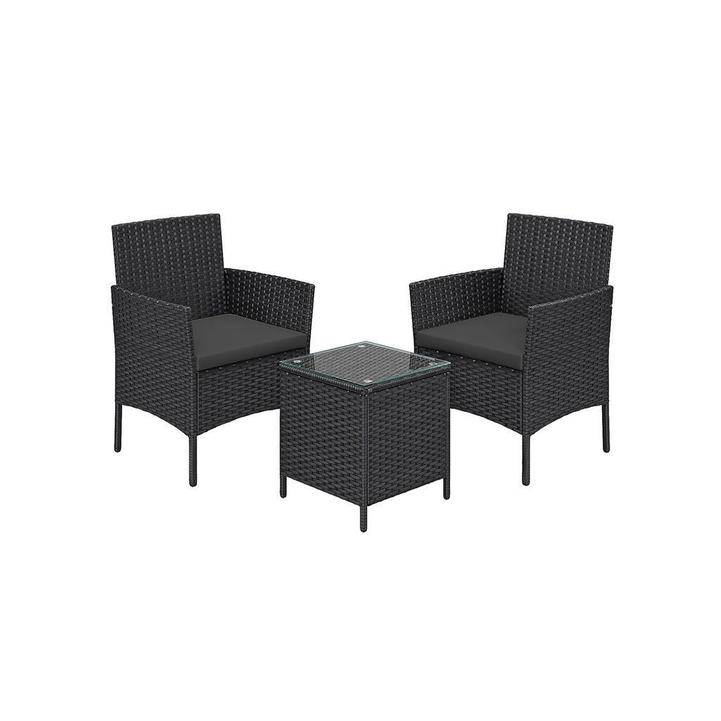 Tuinmeubelset – PE polyrotan – zwart en grijs