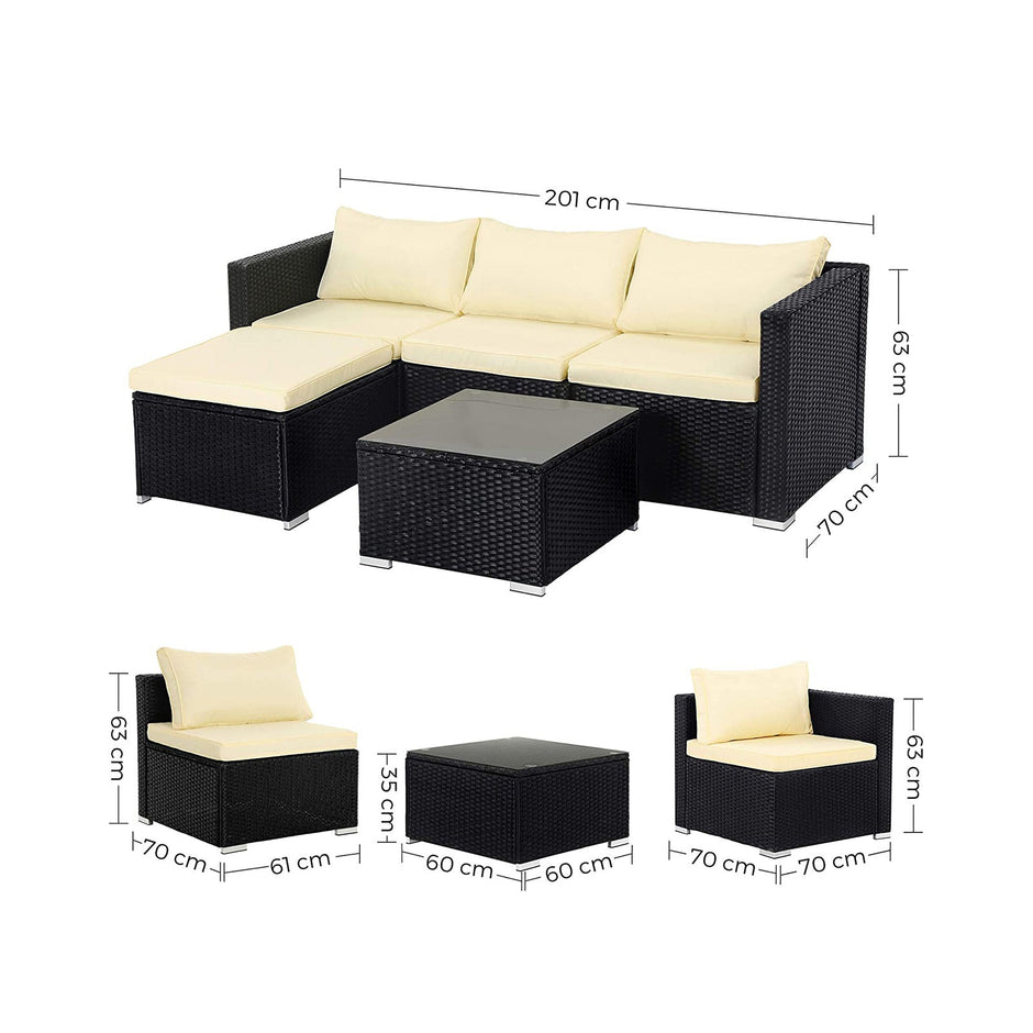 Tuinmeubelset – Comfortabele loungeset met kussens – Zwart / Beige